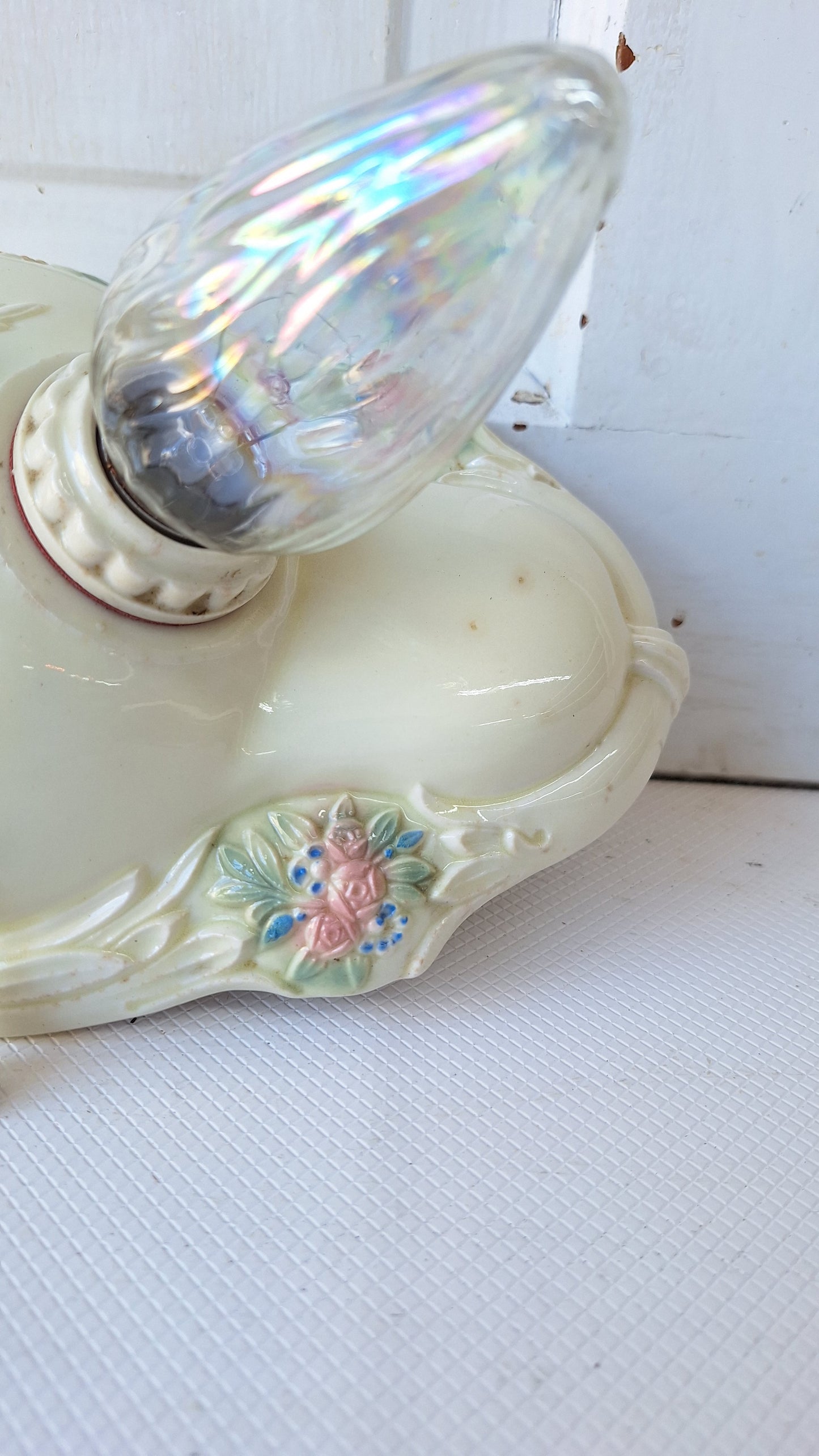 Two Bulb Flower Design Porcelier Light, Art Deco Light Fixture, White and Pink Light, Little Girl's Porcelain Light 040808