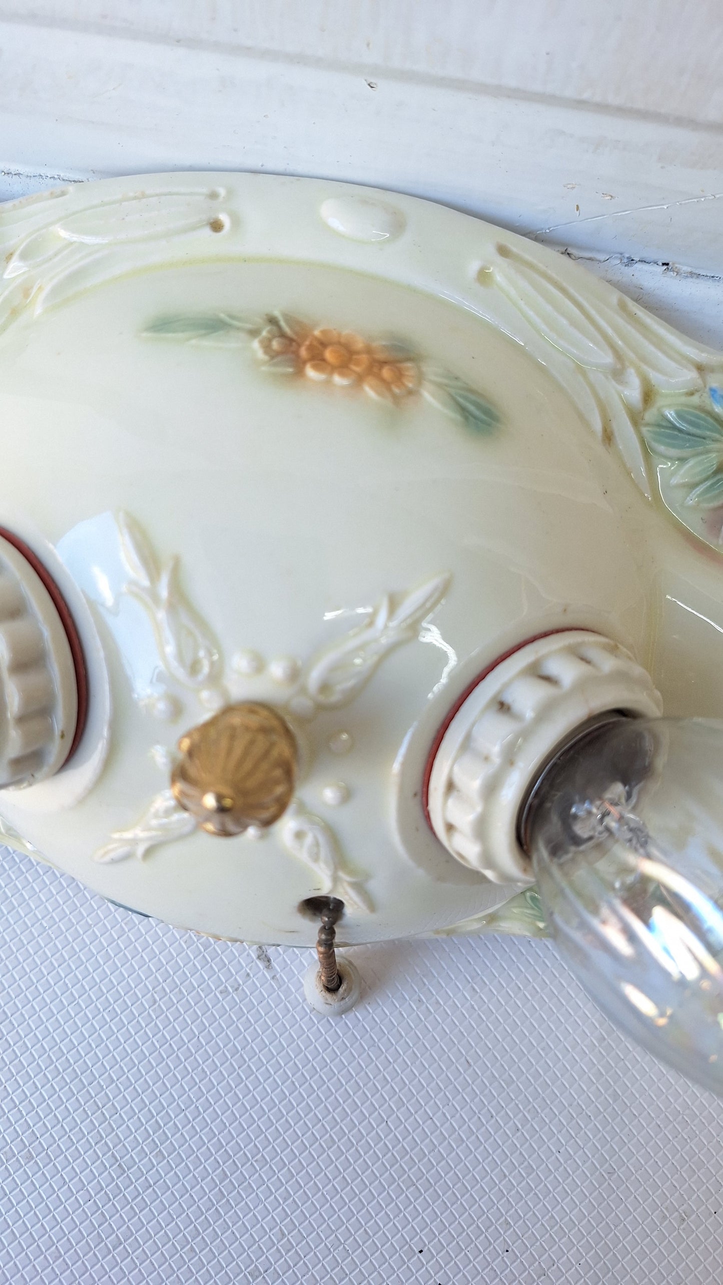 Two Bulb Flower Design Porcelier Light, Art Deco Light Fixture, White and Pink Light, Little Girl's Porcelain Light 040808
