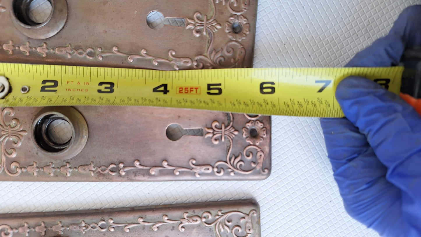 Set Copper Wash Door Hardware, Ornate Backplates and Door Knob Pair, Bronze Door Hardware Set 110110