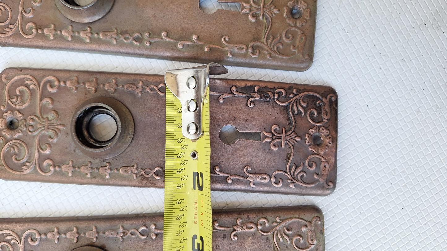 Set Copper Wash Door Hardware, Ornate Backplates and Door Knob Pair, Bronze Door Hardware Set 110110