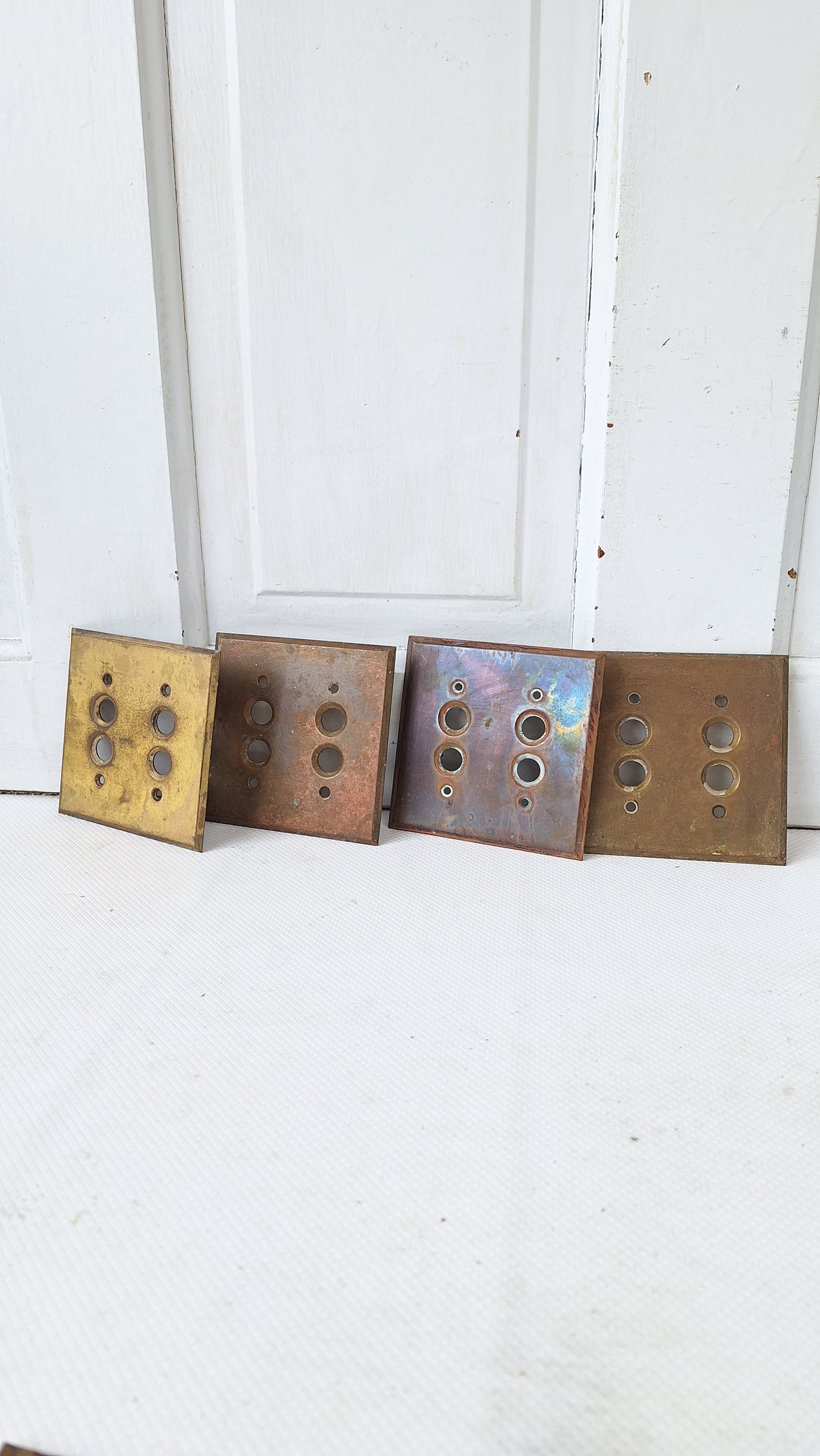 Double Push Button Switch Plate, Brass Light Switchplate, Vintage Switch Plate, Antique Light Plate Cover 041701