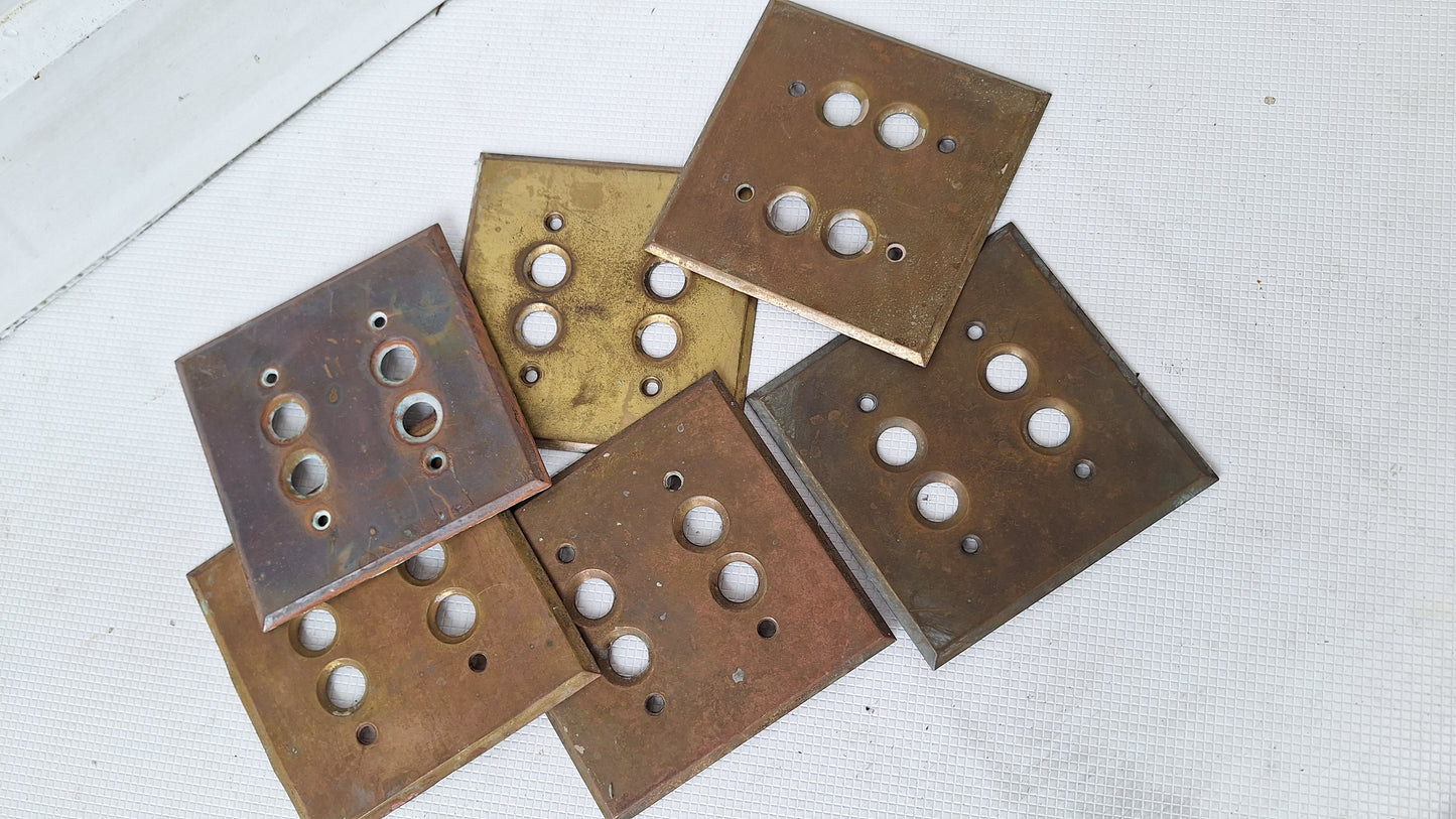 Double Push Button Switch Plate, Brass Light Switchplate, Vintage Switch Plate, Antique Light Plate Cover 041701