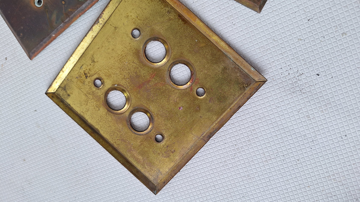Double Push Button Switch Plate, Brass Light Switchplate, Vintage Switch Plate, Antique Light Plate Cover 041701