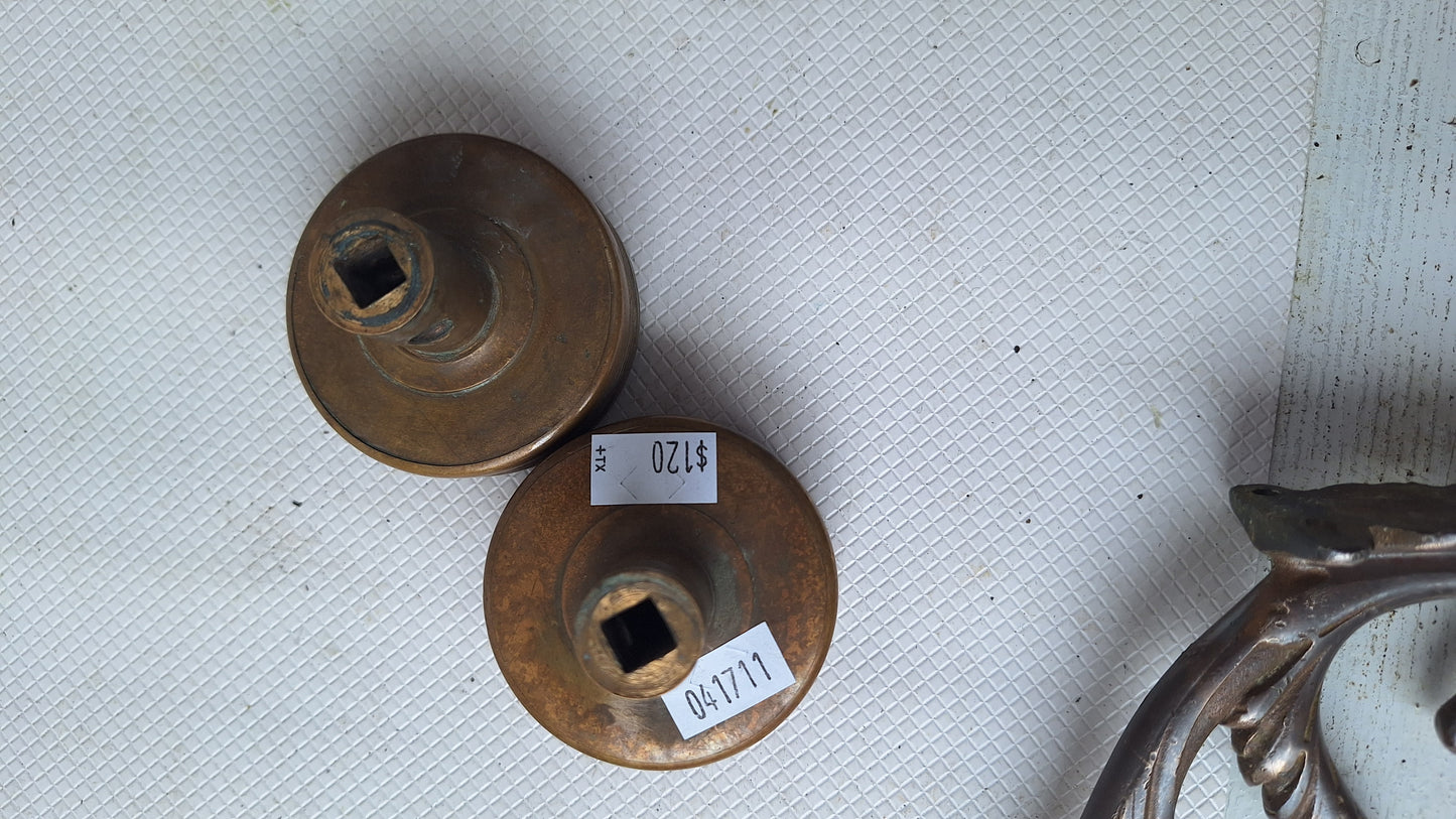 Antique Pair of Ornate Door Knobs, Fancy Flower Design Bronze Door Knob, Victorian Era Door Hardware, Architecture Salvage 041711
