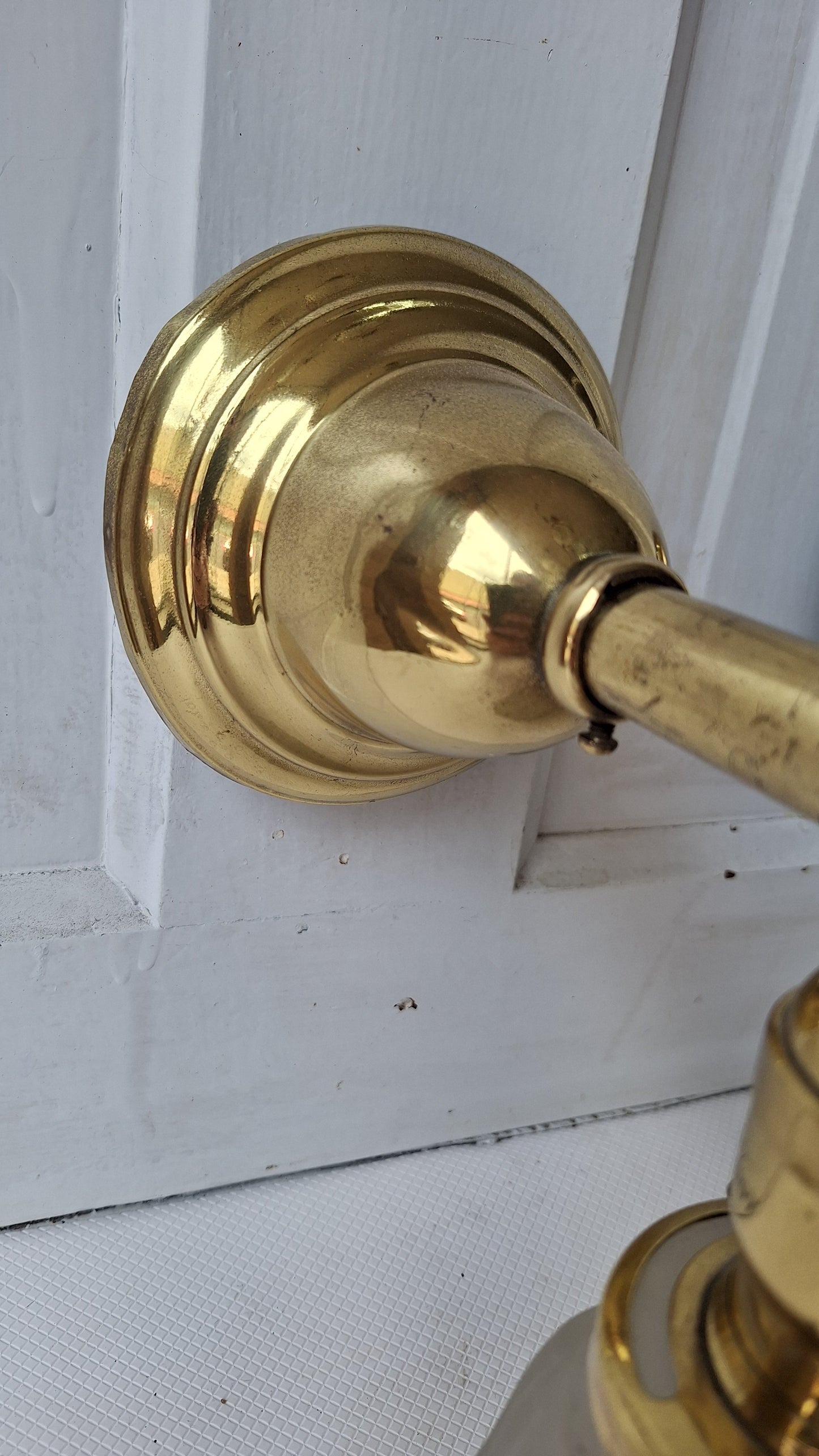 Antique Brass Sconces with Angular Square Glass Shades, Vintage Wall Sconce Lights with Frosted Glass Globes, Architecture Salvage 041905