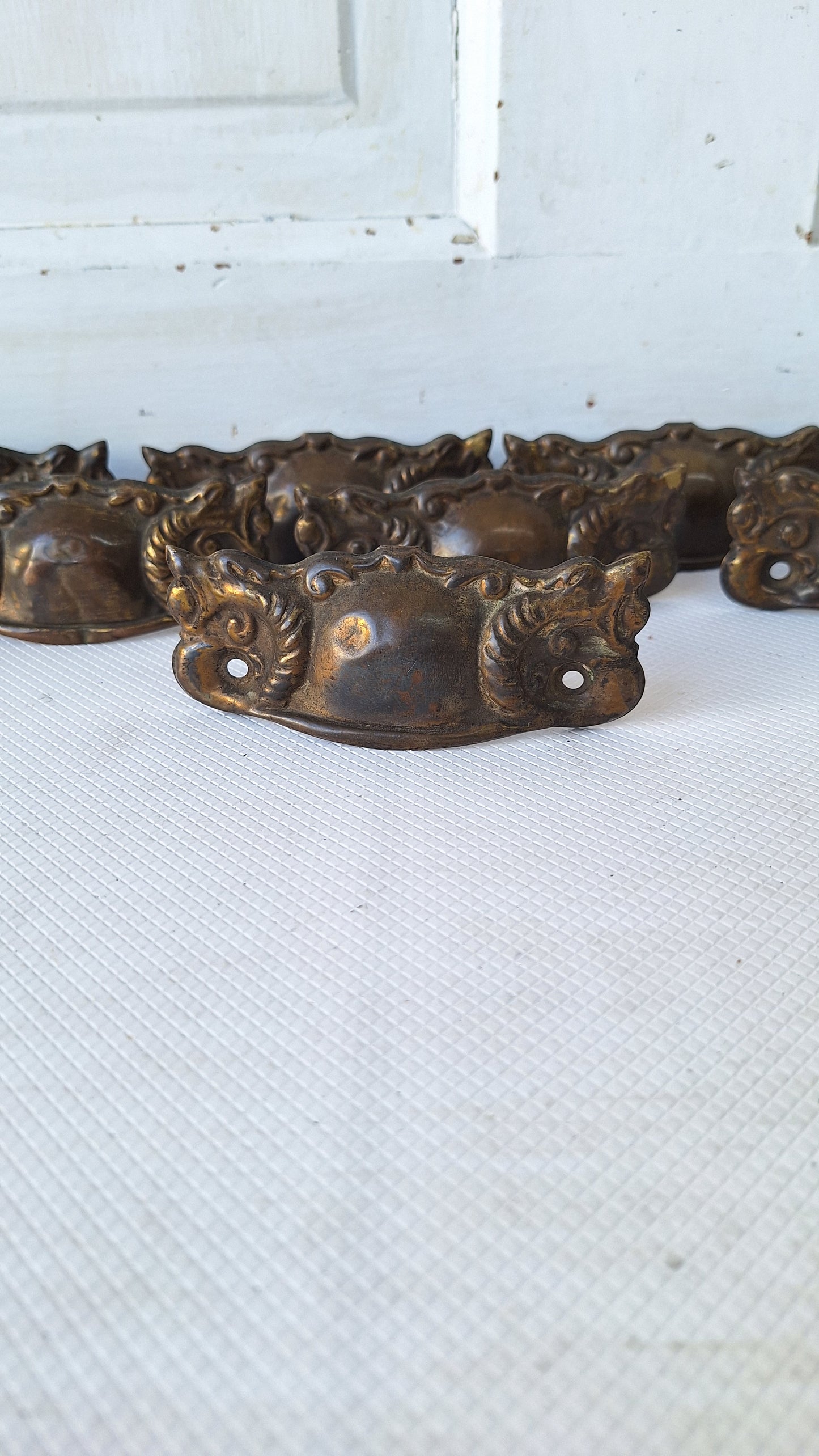 Eight Sea Creature Stamped Bronze Antique Drawer Pulls, Antique Floral Design Pull, Stamped Brass Handle Antique Victorian Hardware 042401