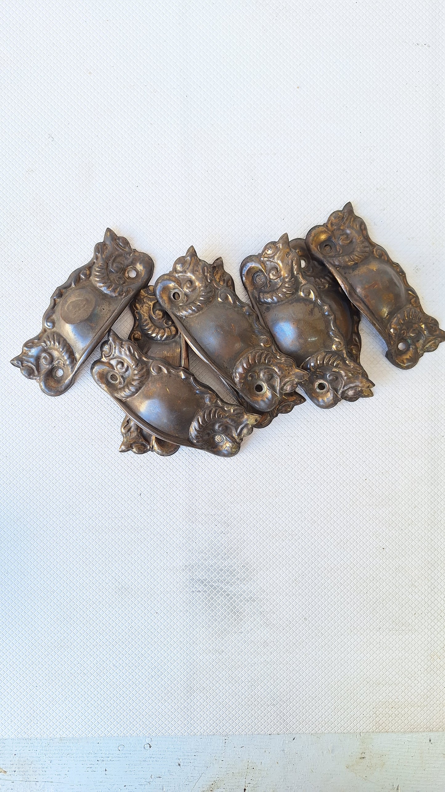 Eight Sea Creature Stamped Bronze Antique Drawer Pulls, Antique Floral Design Pull, Stamped Brass Handle Antique Victorian Hardware 042401