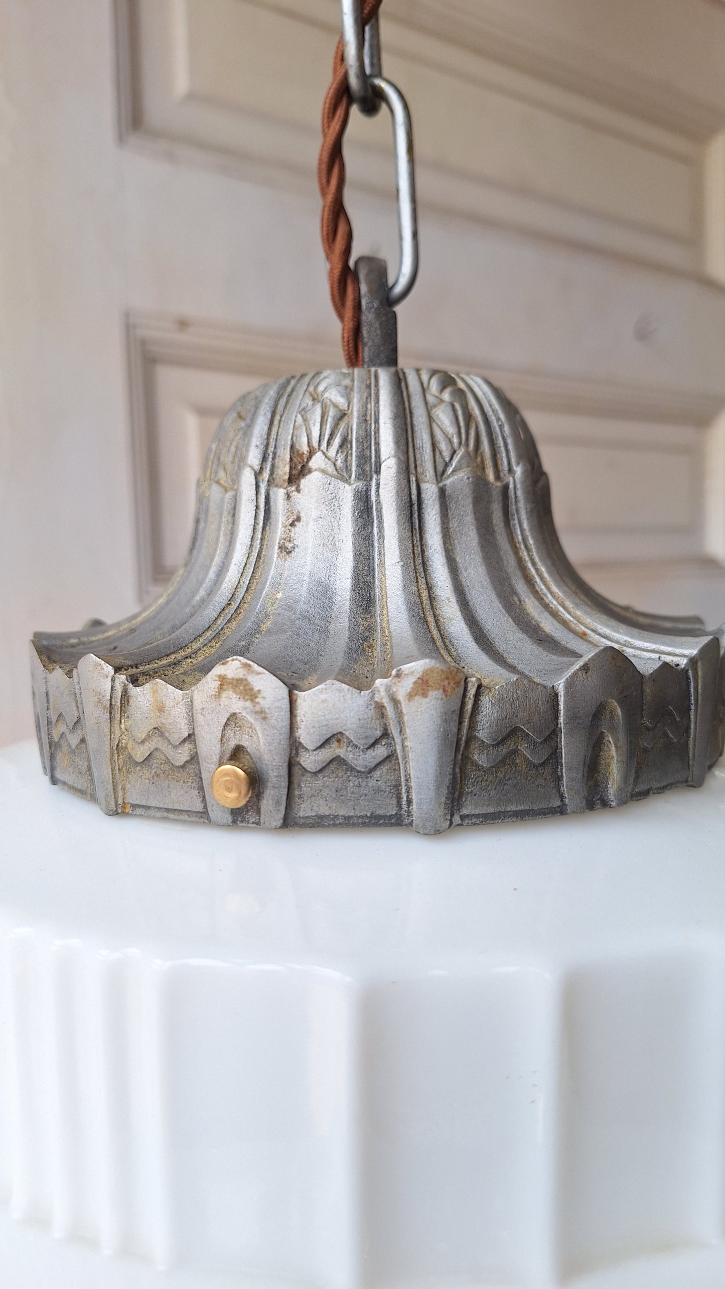 Large Floral Design Art Deco Skyscraper Pendant Light, Wedding Cake Style Antique Pendant Light