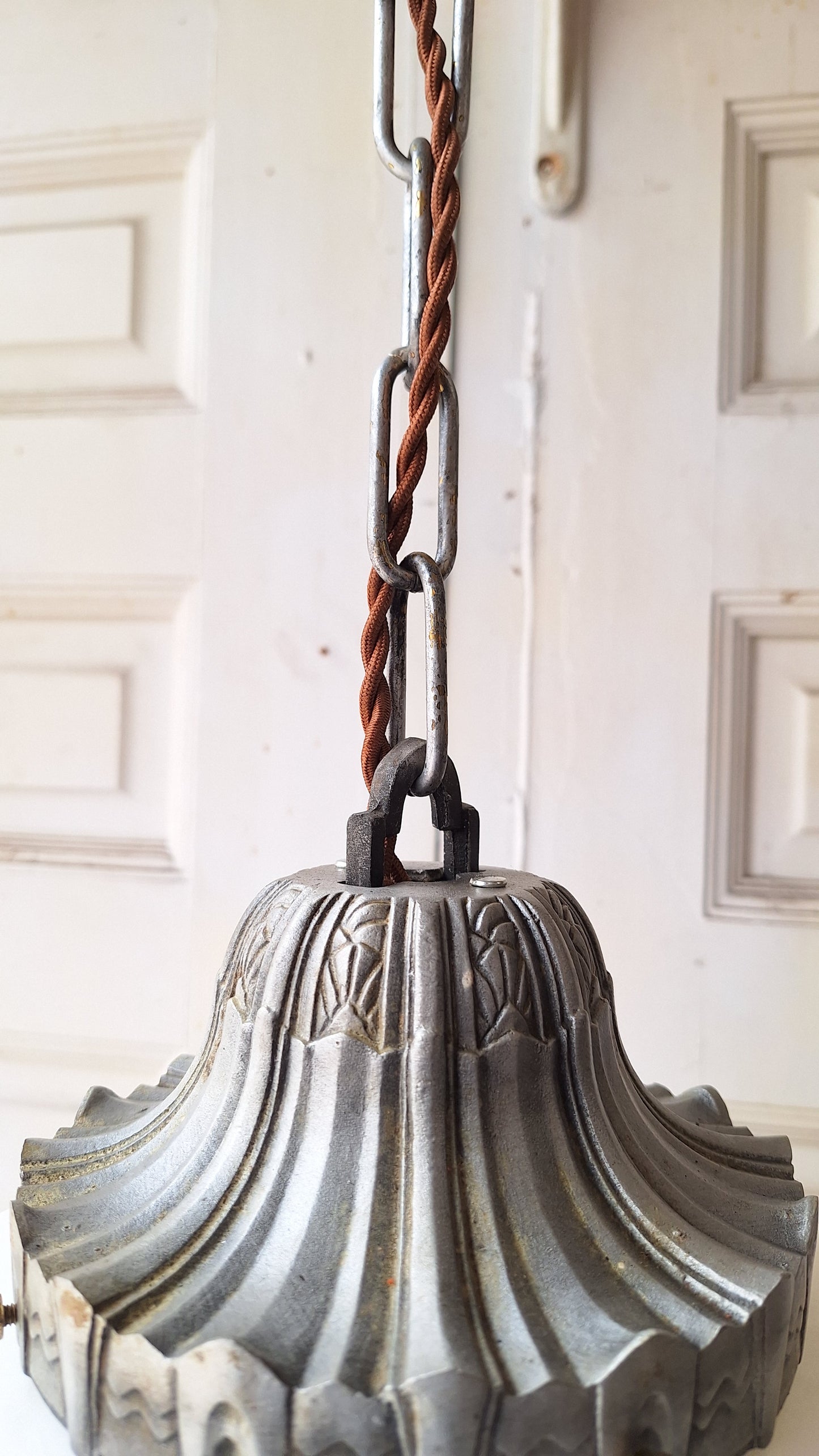 Large Floral Design Art Deco Skyscraper Pendant Light, Wedding Cake Style Antique Pendant Light