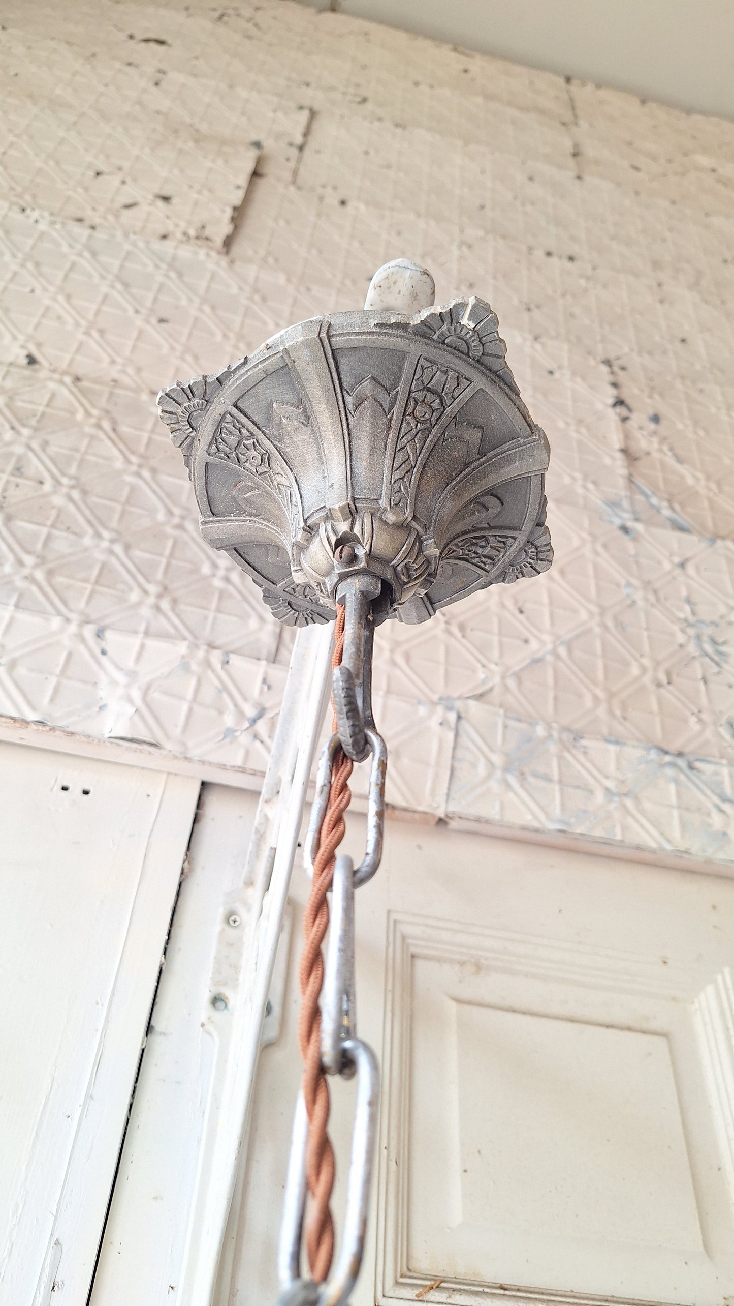 Large Floral Design Art Deco Skyscraper Pendant Light, Wedding Cake Style Antique Pendant Light