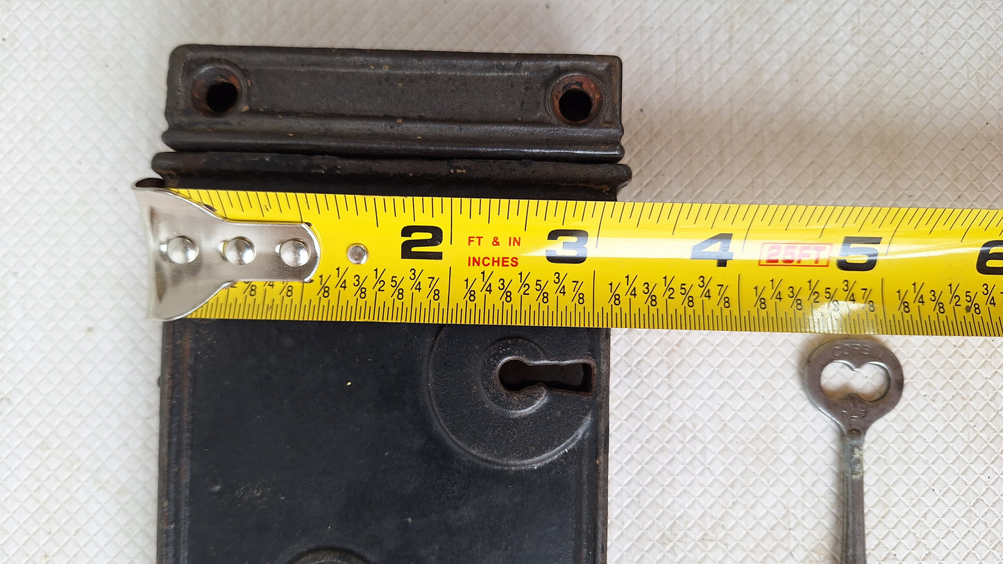 Antique Door Rim Lock and Keeper Set with Key, Cast Iron Surface Mount Door Lock with Privacy Latch 050501