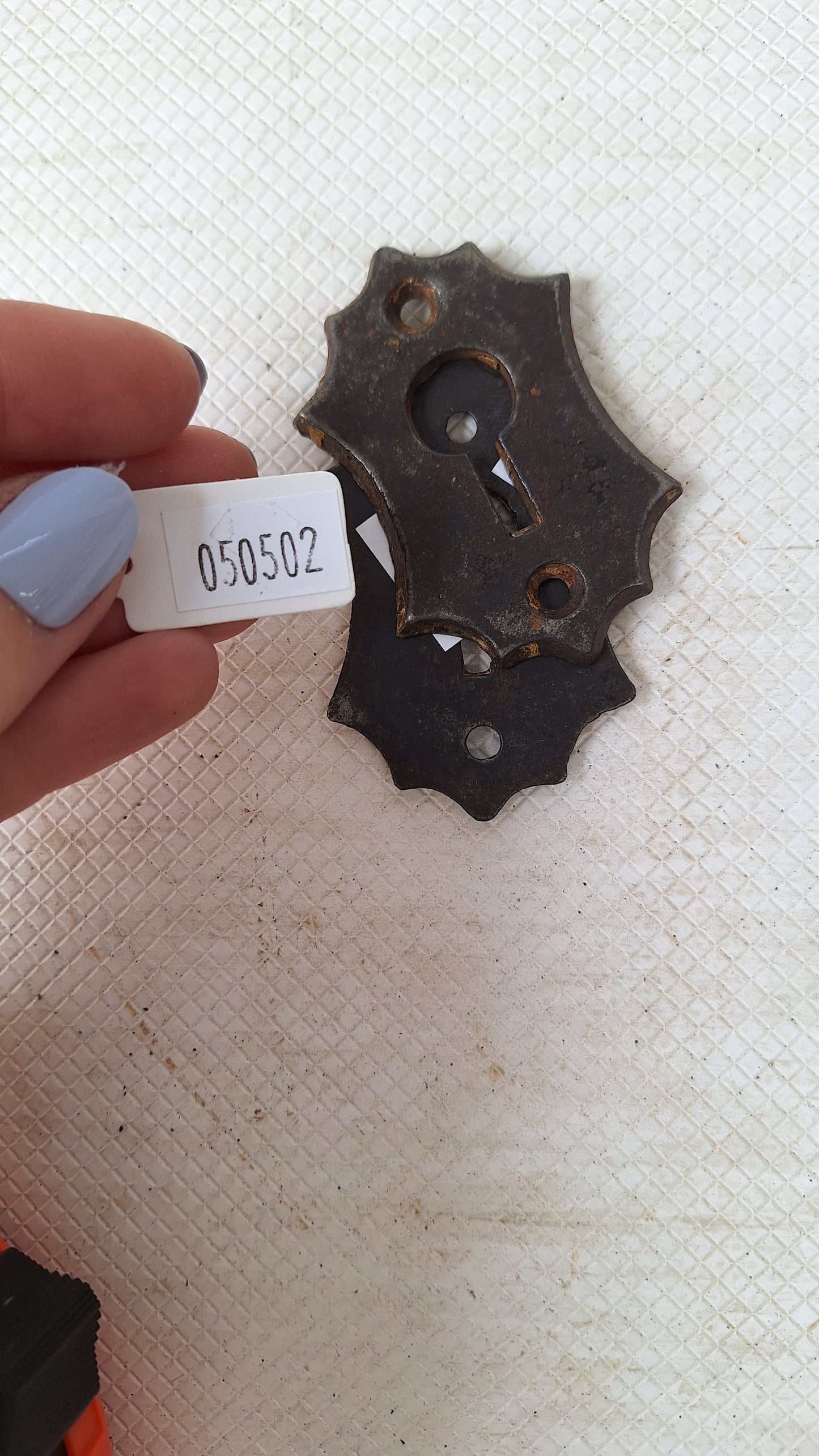 Two Iron Key Hole Escutcheon, Eastlake Style Cast Iron Keyhole Plate 050502