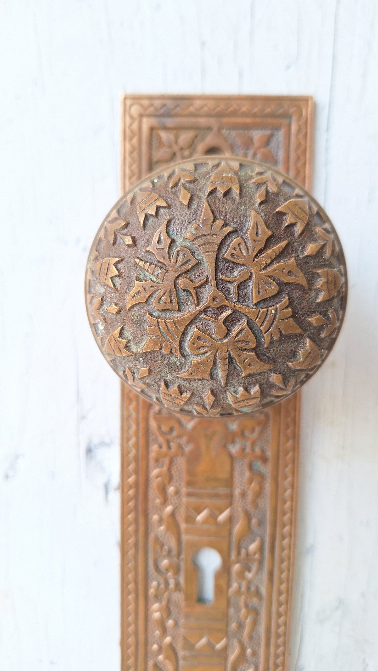 Butterfly Design Knobs and Bronze Plates Set, Entry Door Hardware Set, Antique Bronze Door Hardware 050305
