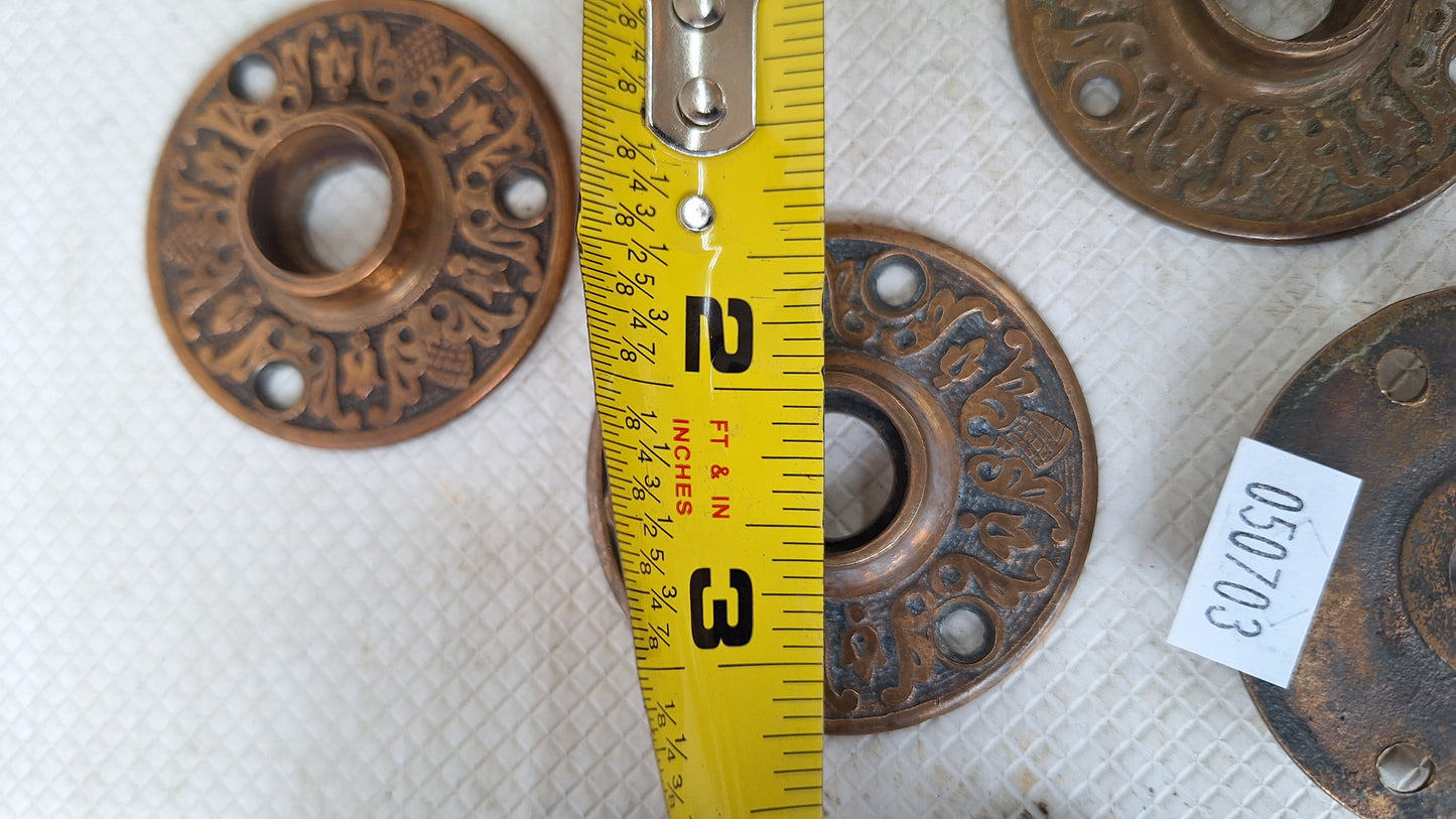 Two Floral Design Rosette Door Plates, Brass Flower Escutcheons Bronze Rosettes 050703