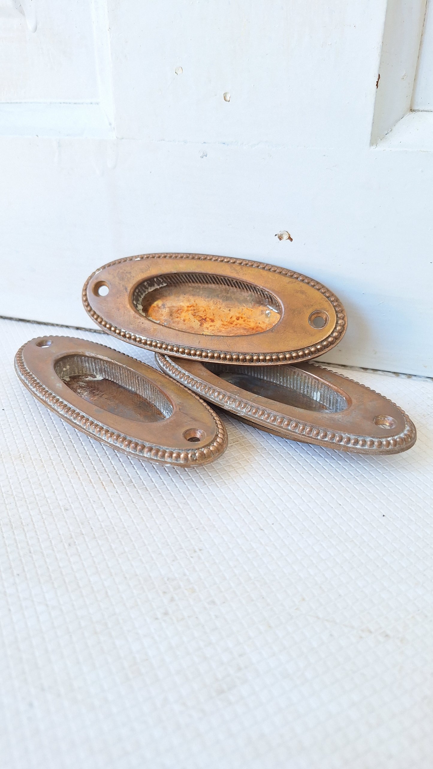 Three Antique Oval Bronze Window Sash Lifts, Antique Wood Window Handles 050707