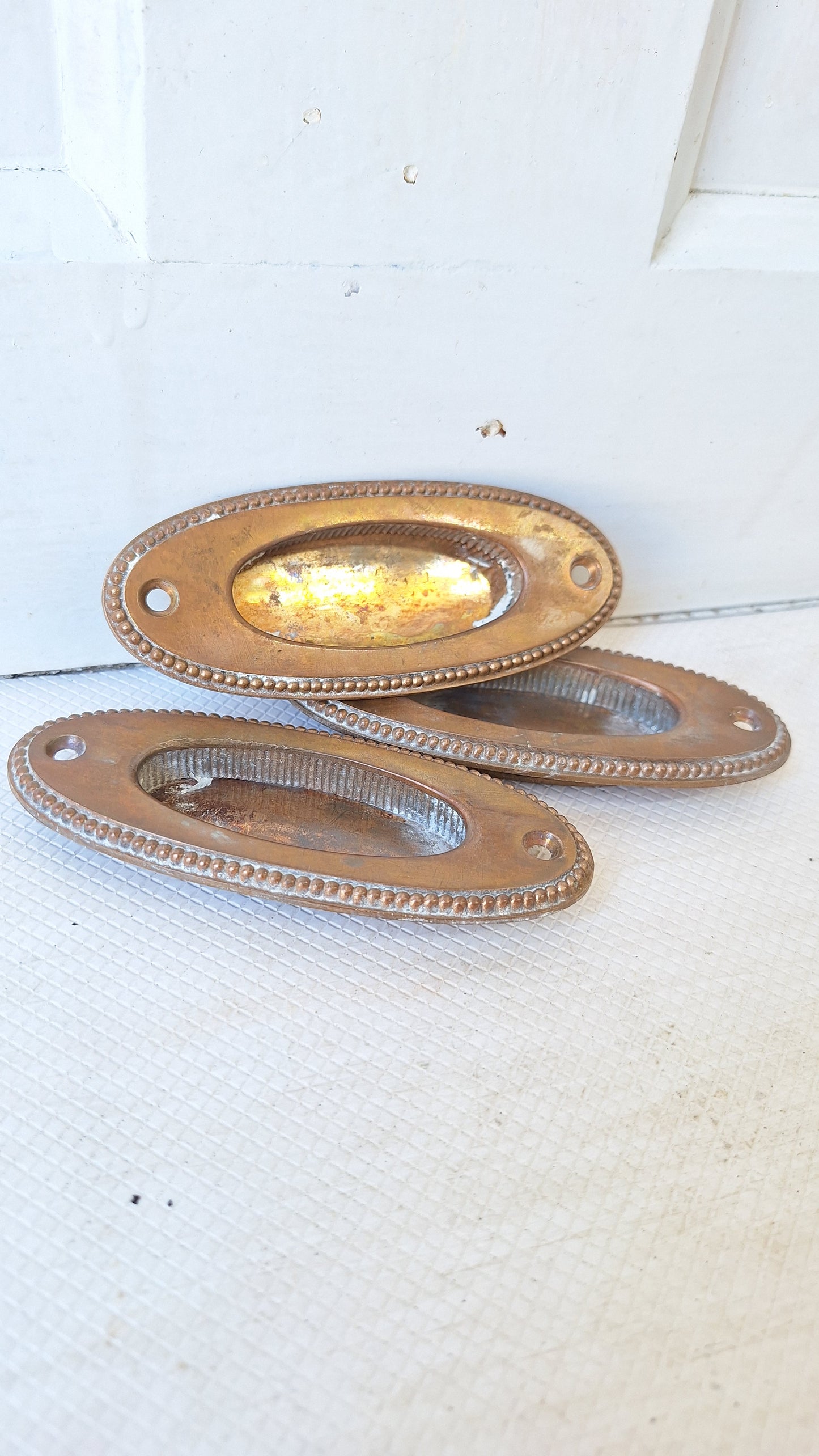 Three Antique Oval Bronze Window Sash Lifts, Antique Wood Window Handles 050707