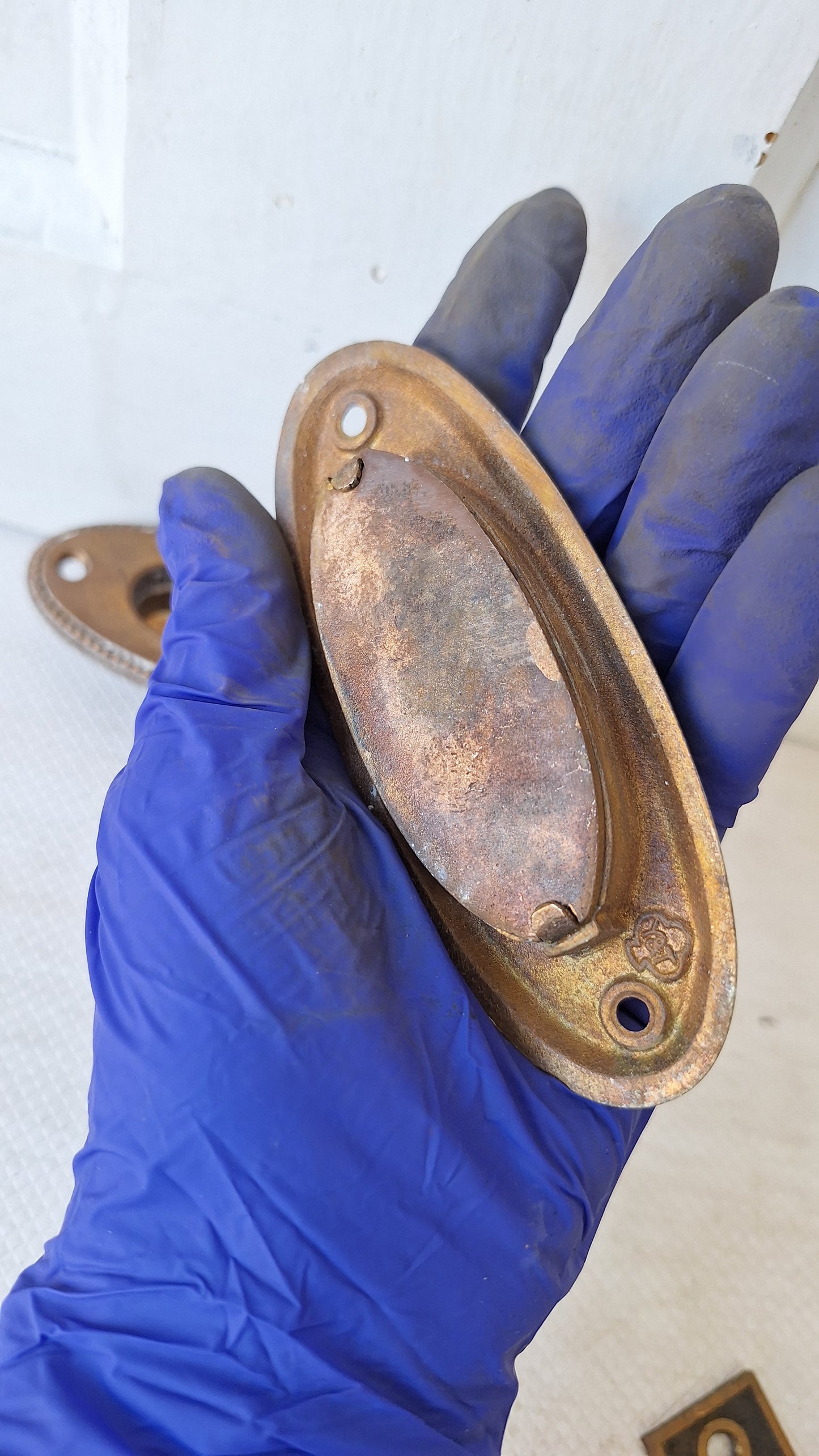 Three Antique Oval Bronze Window Sash Lifts, Antique Wood Window Handles 050707