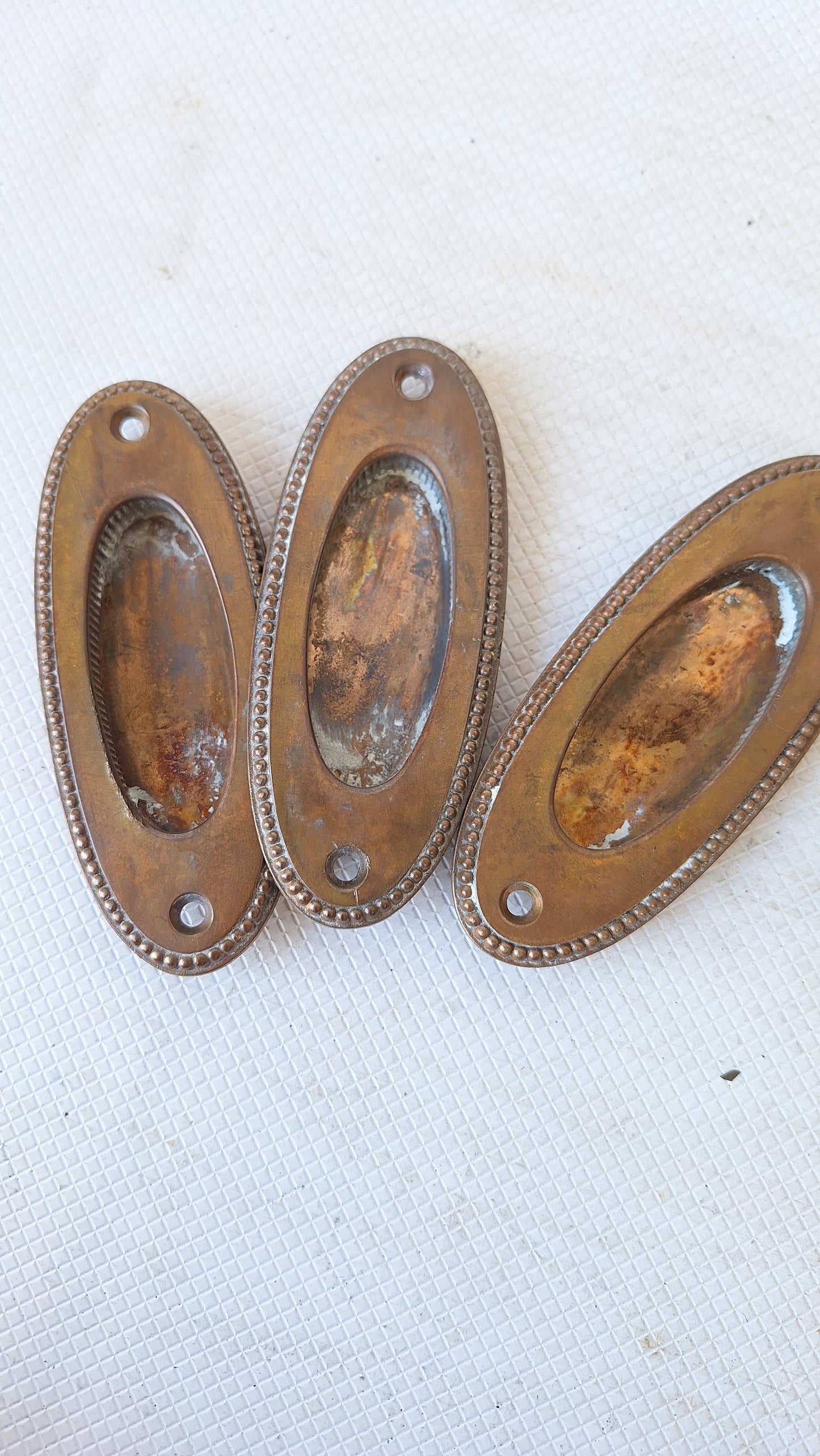 Three Antique Oval Bronze Window Sash Lifts, Antique Wood Window Handles 050707