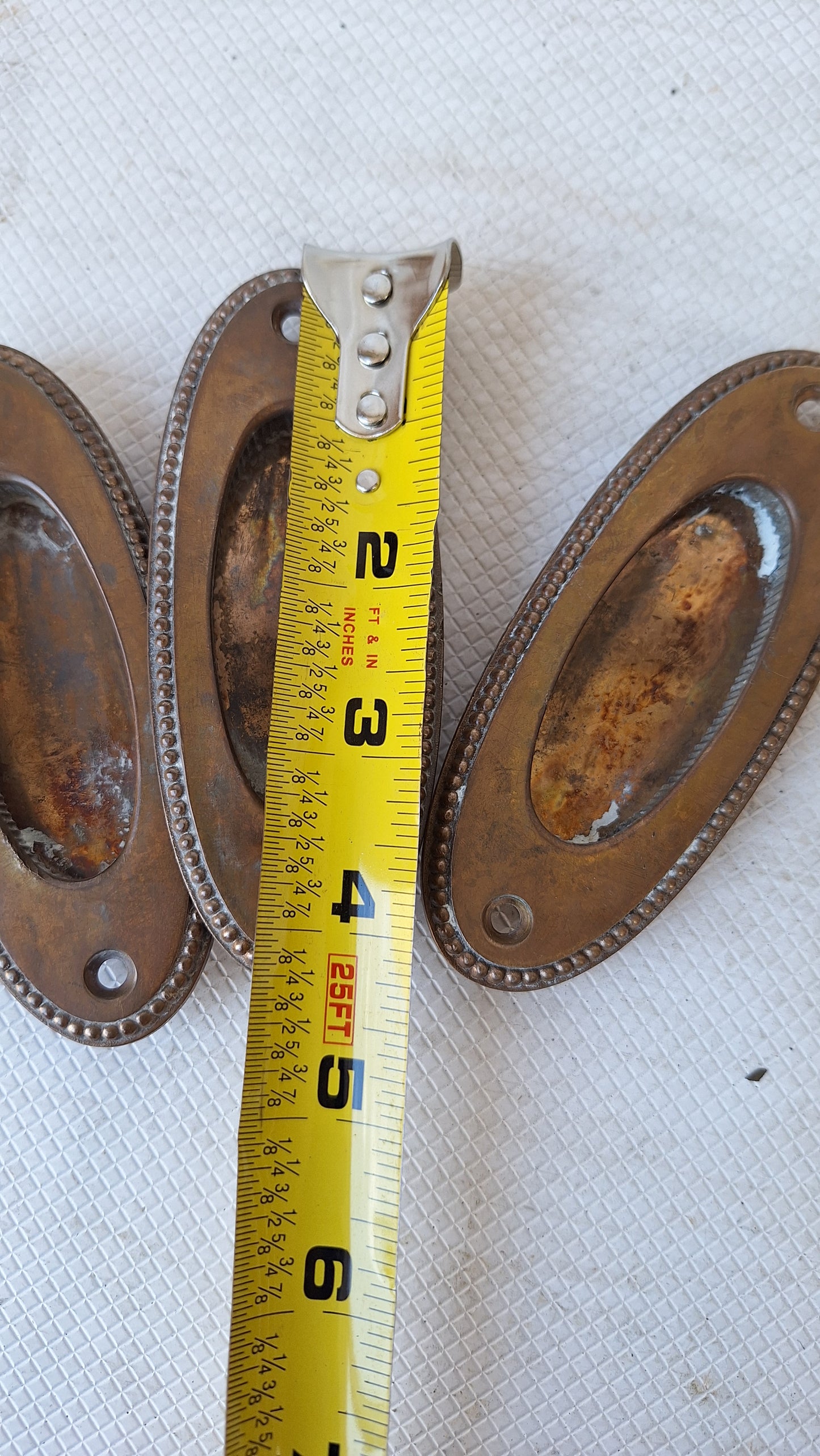 Three Antique Oval Bronze Window Sash Lifts, Antique Wood Window Handles 050707