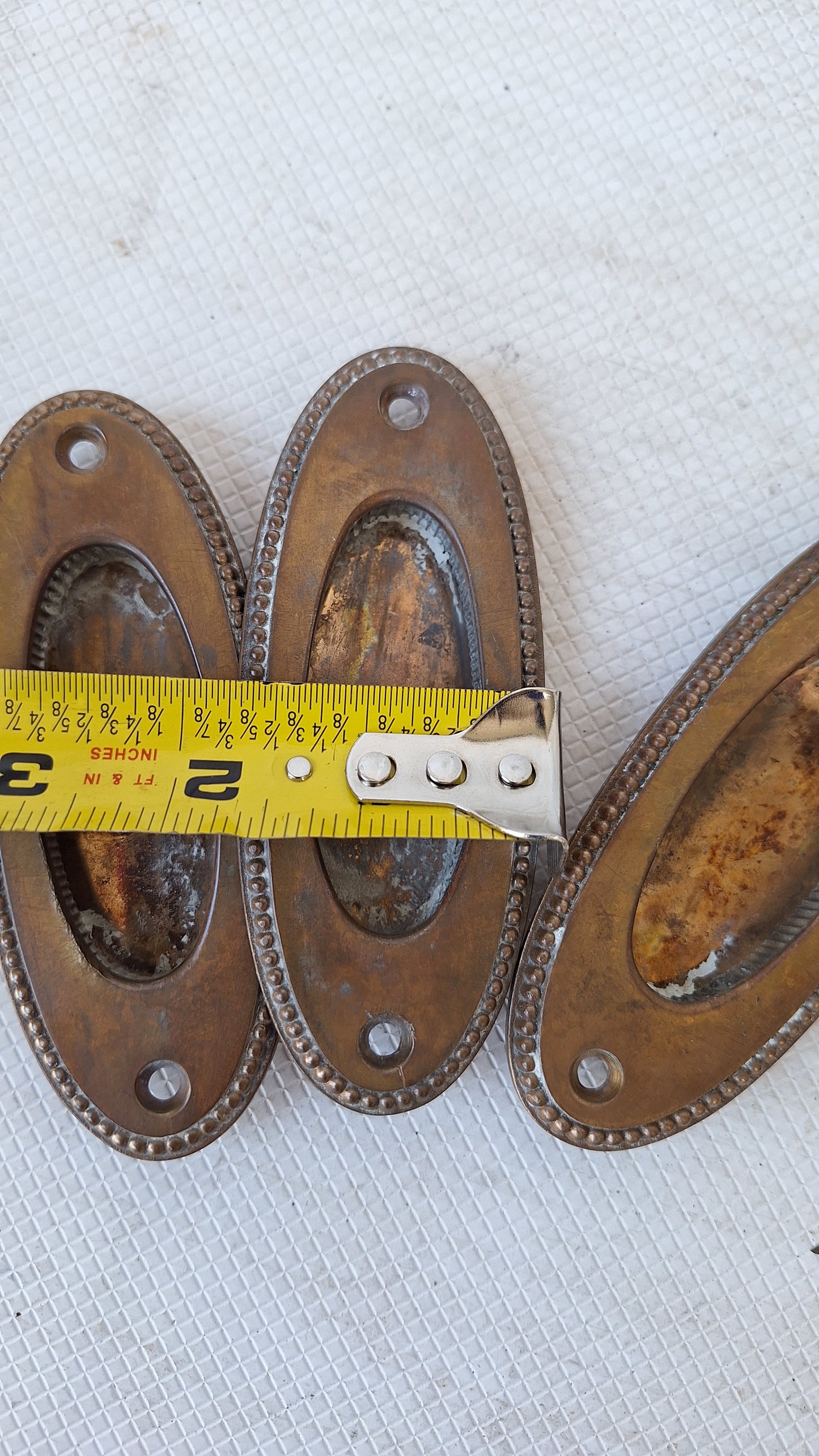 Three Antique Oval Bronze Window Sash Lifts, Antique Wood Window Handles 050707