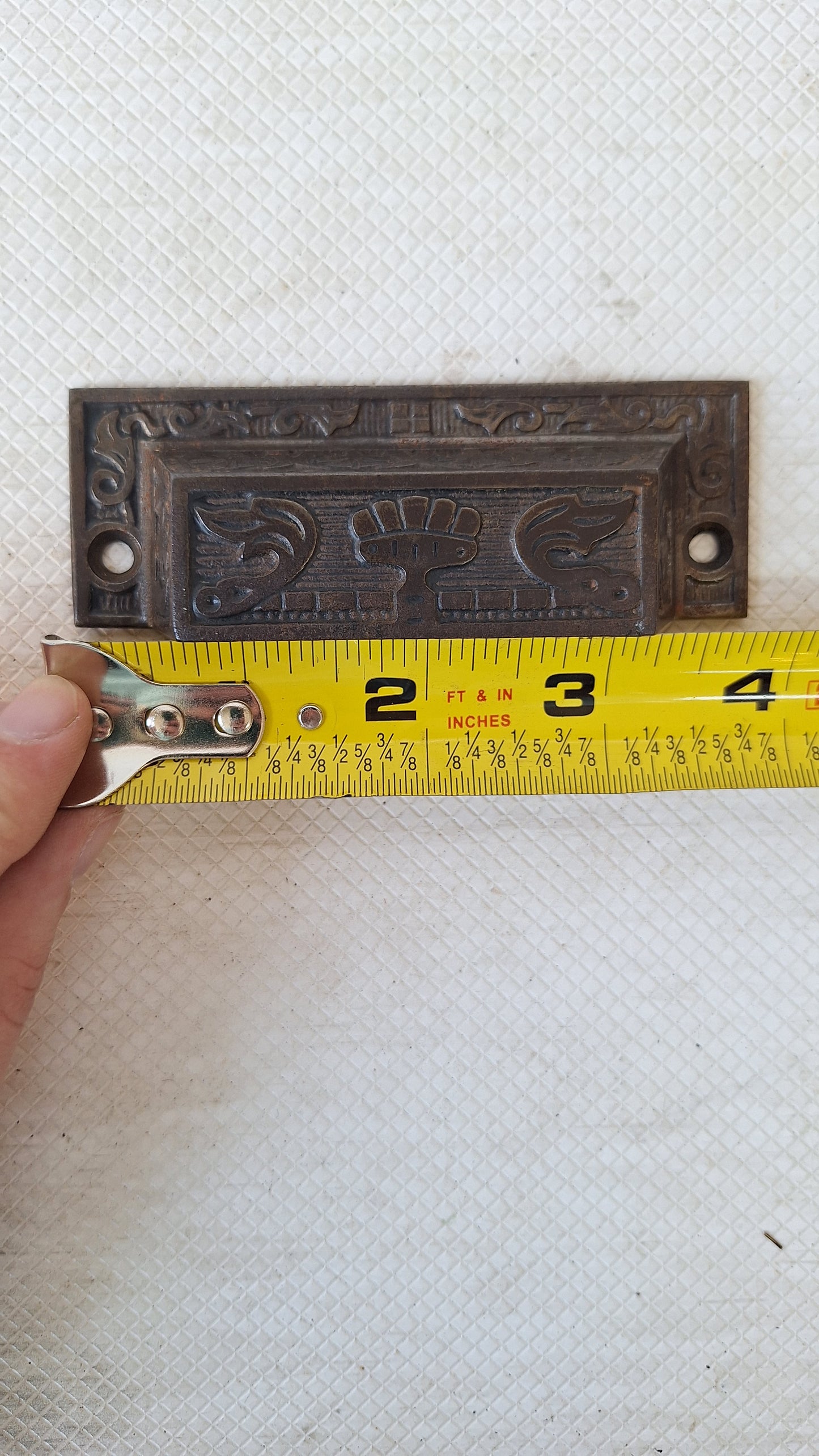 Small Eastlake Iron Pulls with Flower Detail, Antique Floral Design Pull, Cast Iron Handle Antique Victorian Hardware 050805