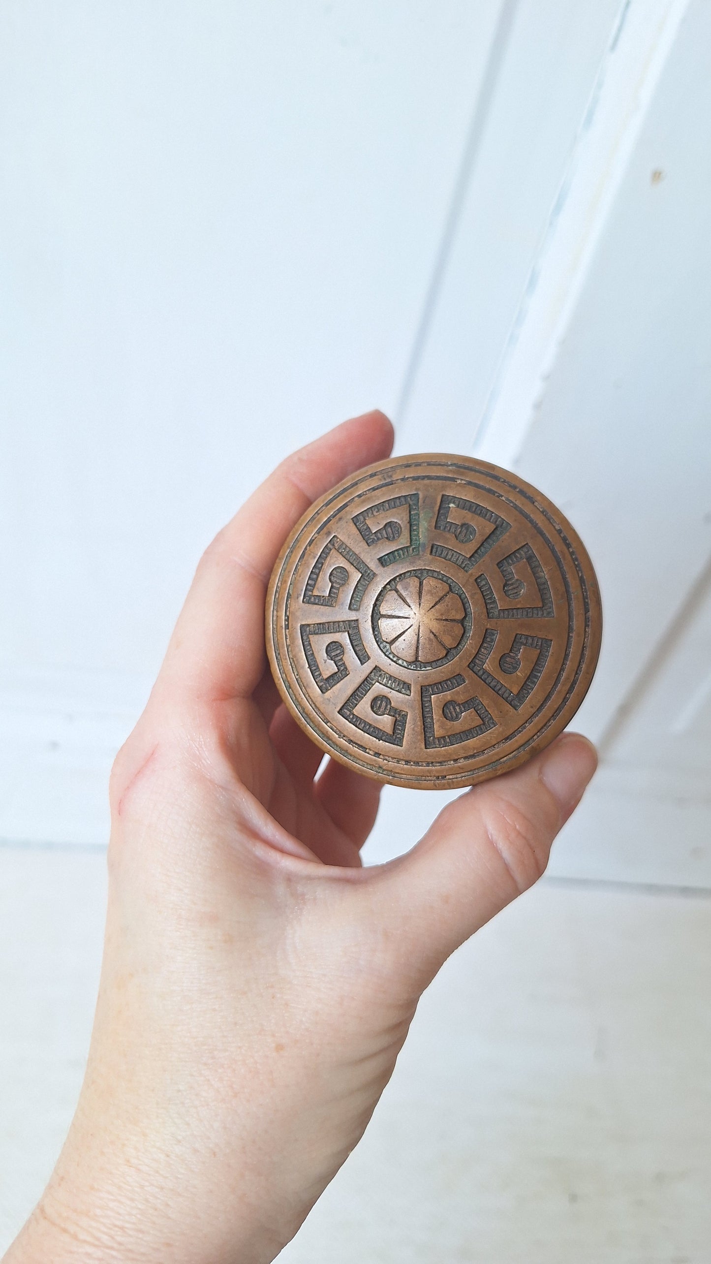Large Hopkins & Dickinson Bronze Knob, Antique 1800s Doorknob, Greek Key Design, Architecture Salvage, Fancy Doorknob 053004