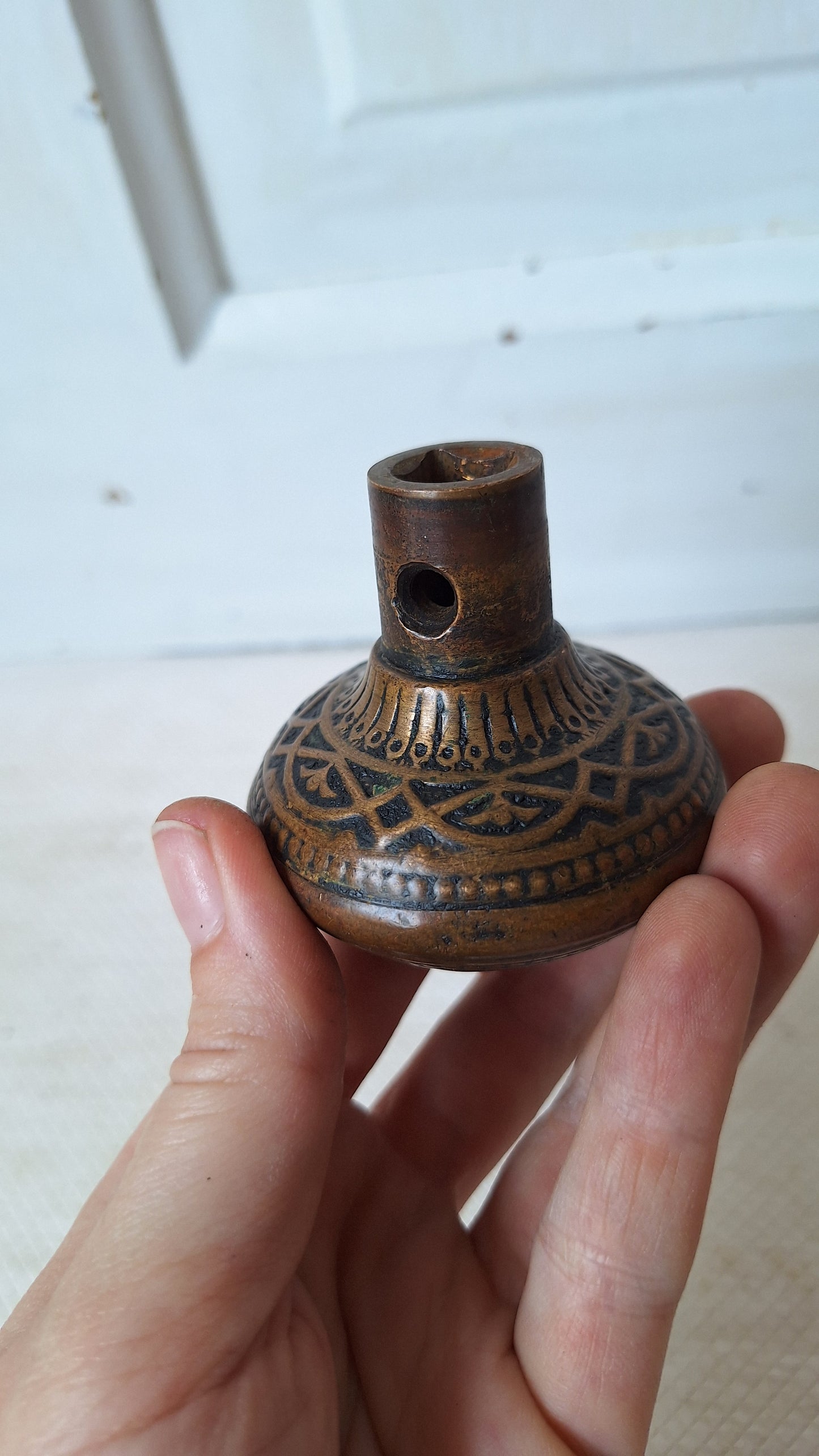 Victorian Doorknob with Interlocking Design, 3/8" Large Spindle, Fancy Brass Door Knob, Star Center Antique Door Handle 053106