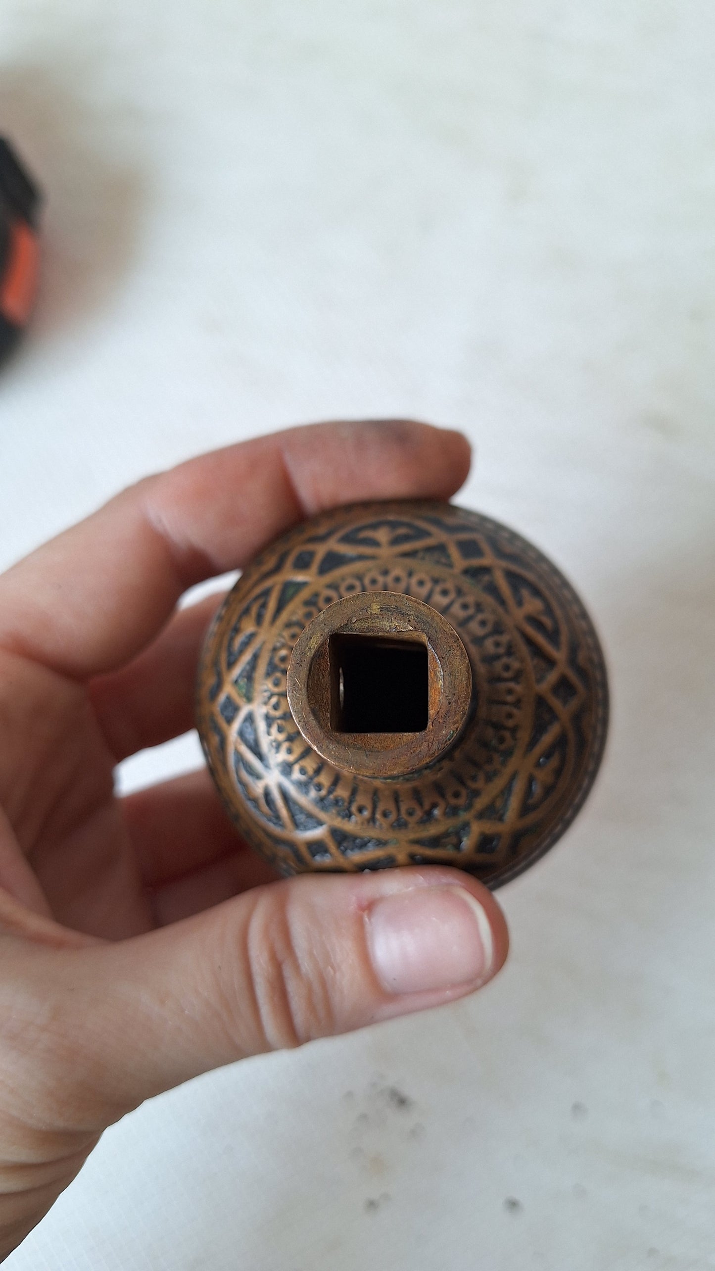 Victorian Doorknob with Interlocking Design, 3/8" Large Spindle, Fancy Brass Door Knob, Star Center Antique Door Handle 053106