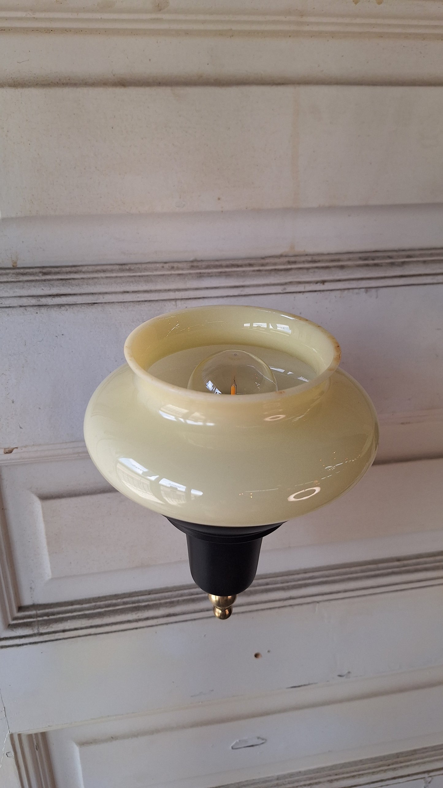 Custard Glass Slip Shade Wall Sconces, Pair of Art Deco Star Design Sconces, Black and Gold Wall Sconce Lights, Art Deco Lighting 060307