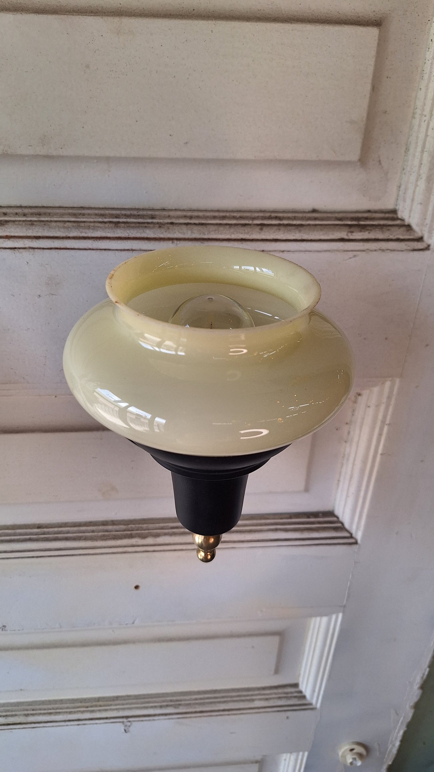 Custard Glass Slip Shade Wall Sconces, Pair of Art Deco Star Design Sconces, Black and Gold Wall Sconce Lights, Art Deco Lighting 060307