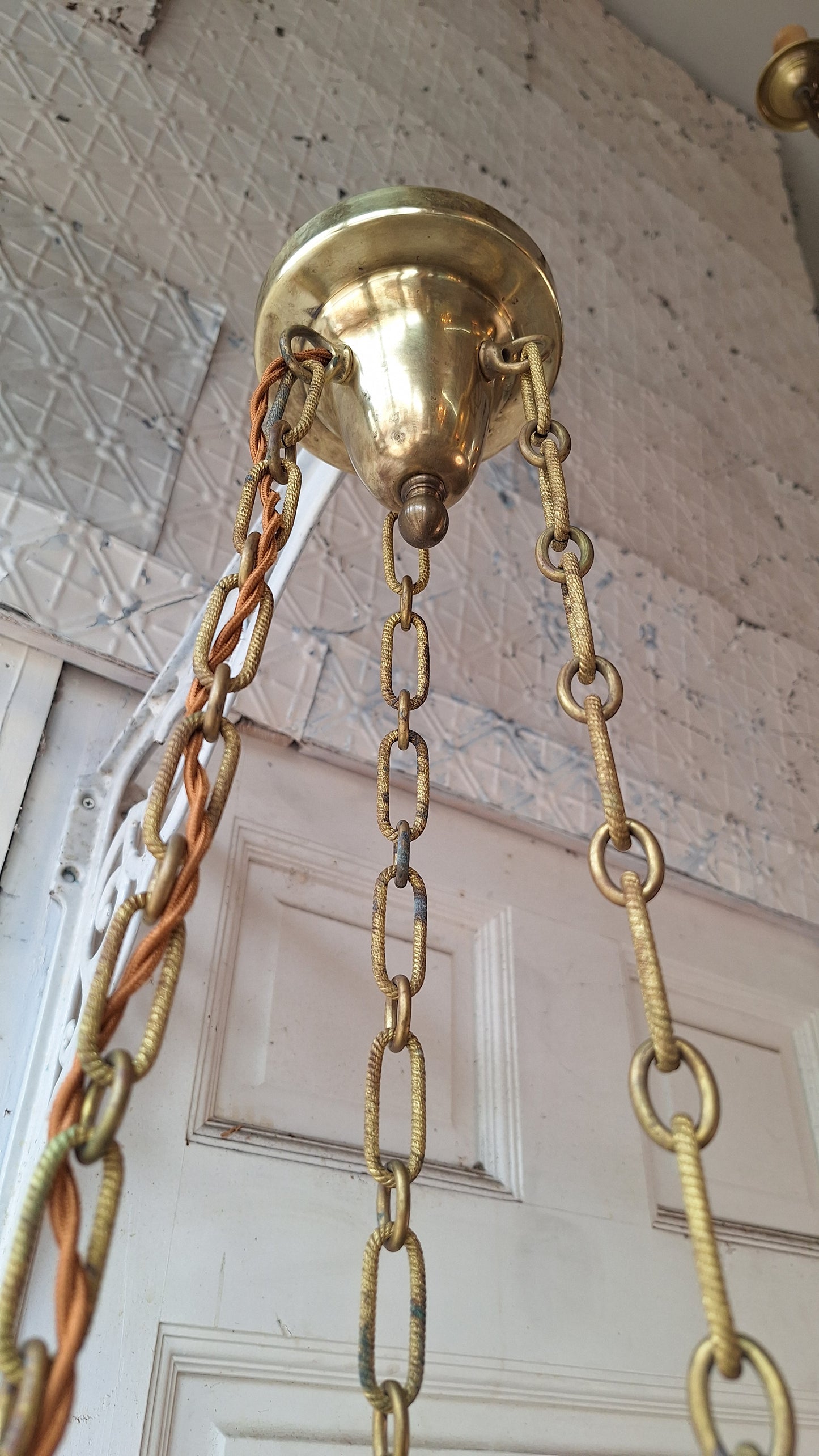 Small Vintage Brass and Crystal Chandelier, Vintage Wedding Cake Light, Empire Style 061401