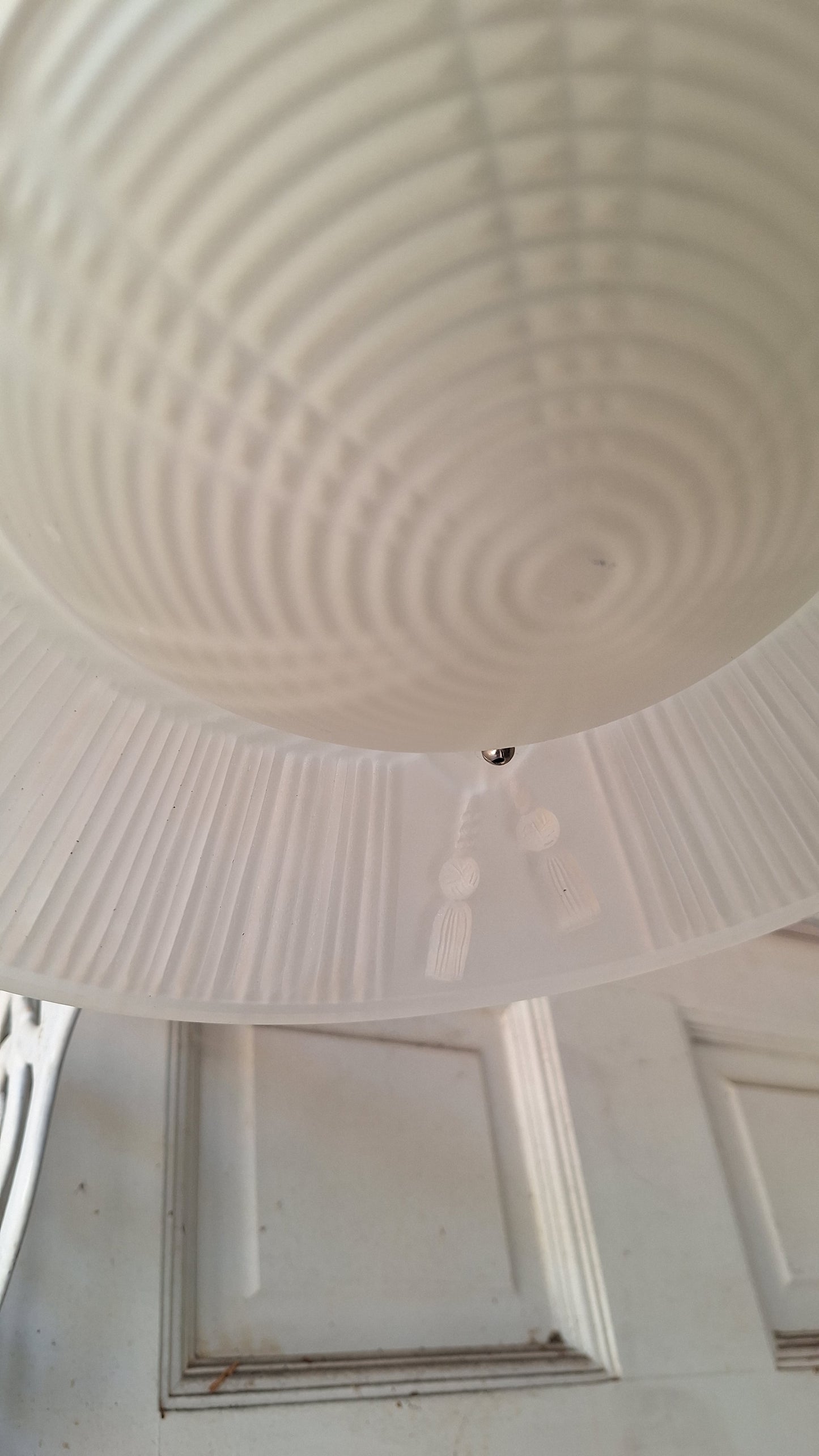 Molded Glass Shade Three Chain Art Deco Light, Semi Flush Antique Light Shade, Etched Glass Vintage Shade, Architectural Salvage 062101