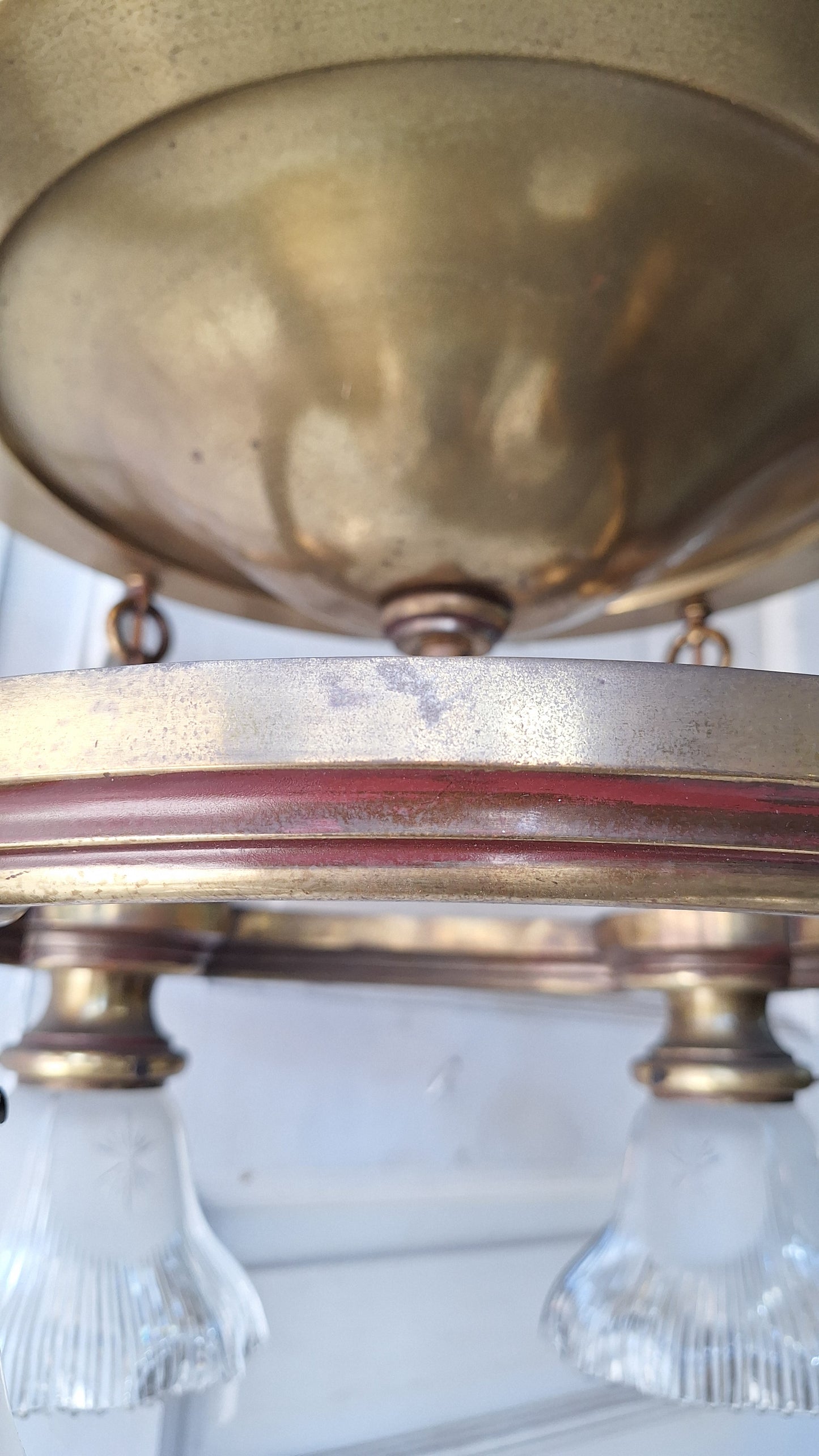 Four Light Antique Brass Pan Light, Brass Ornate Chandelier, Antique Brass Light, Victorian Light, Art Deco Craftsman Lighting 062102