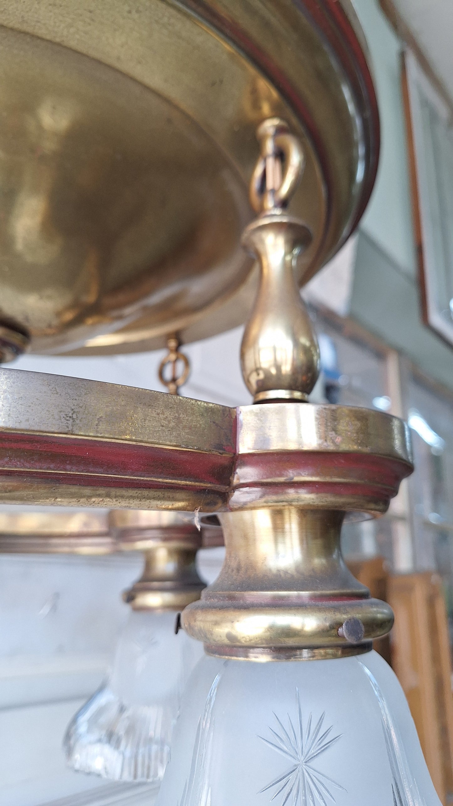Four Light Antique Brass Pan Light, Brass Ornate Chandelier, Antique Brass Light, Victorian Light, Art Deco Craftsman Lighting 062102