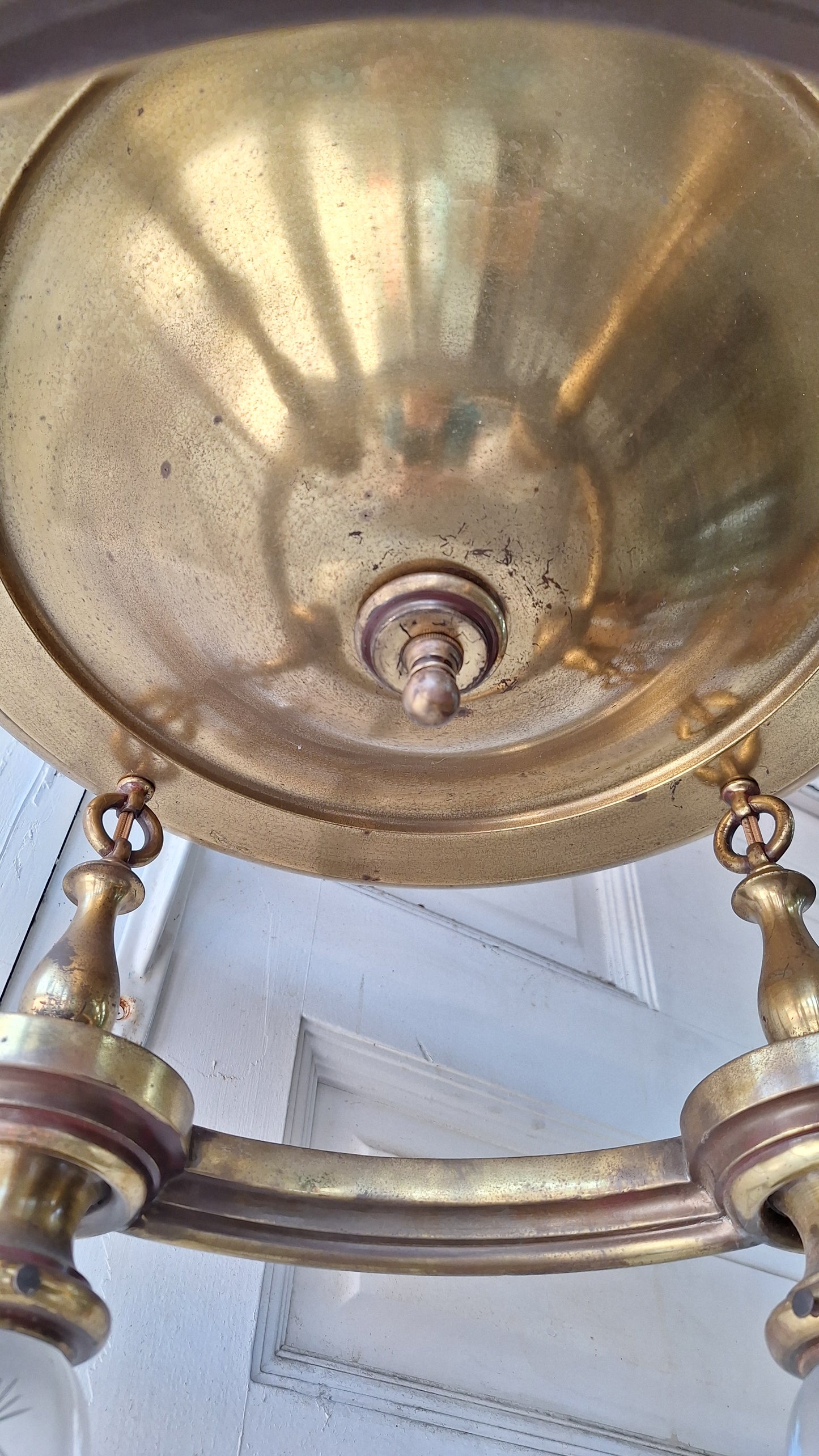 Four Light Antique Brass Pan Light, Brass Ornate Chandelier, Antique Brass Light, Victorian Light, Art Deco Craftsman Lighting 062102