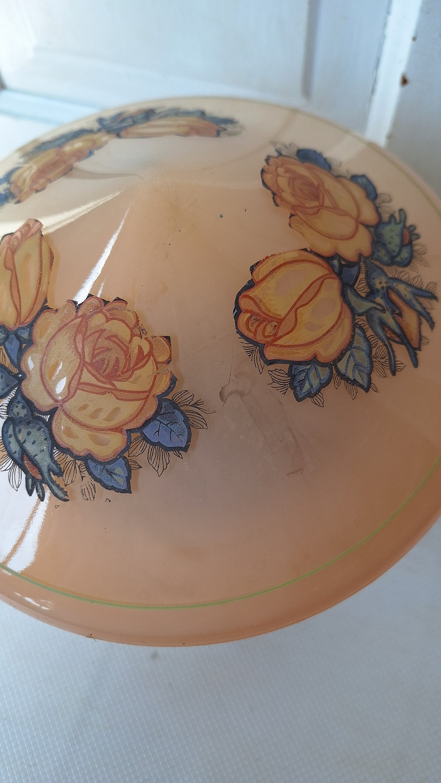 Iridescent Pink and Orange Flower Design Glass, Flush Mount Vintage Light, Brass and Pink Glass Art Deco Style Ceiling Light 062803