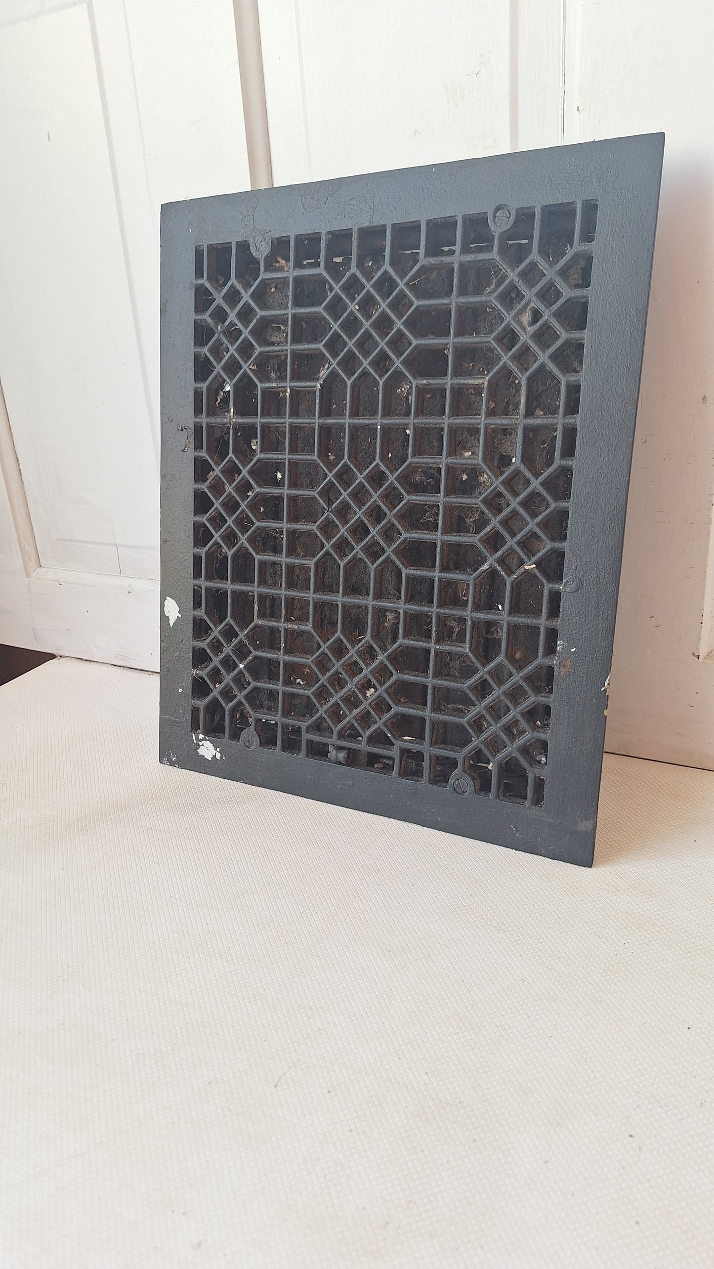 14 x 17 Large Cast Iron Vent Grate Cover, Working Antique Vent with Louvers, Heating Vent 070503