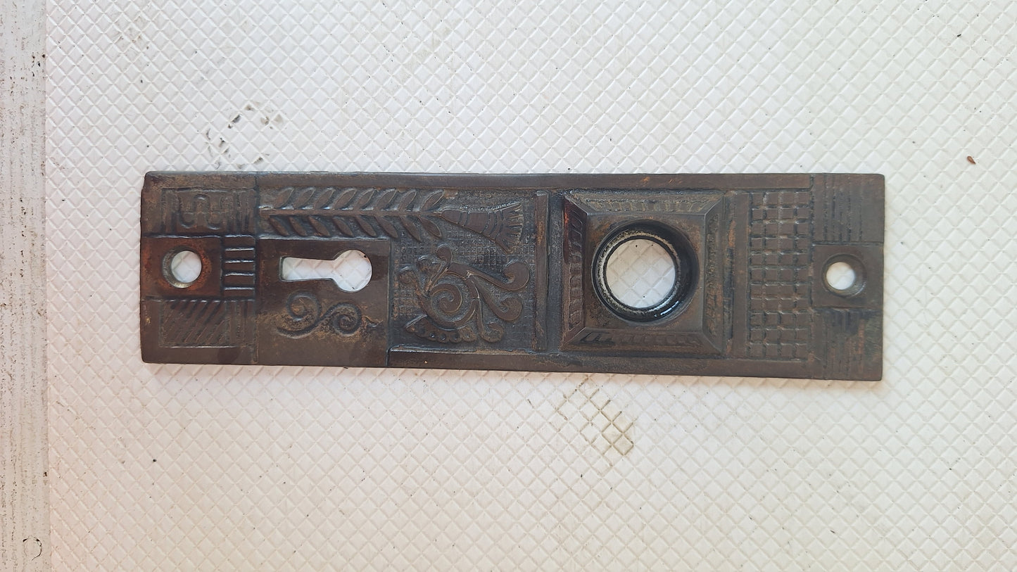 Black Porcelain Knob & Iron Plate, Ceramic Doorknobs and Backplates Eastlake Design, Complete Victorian Door Hardware Set 070506