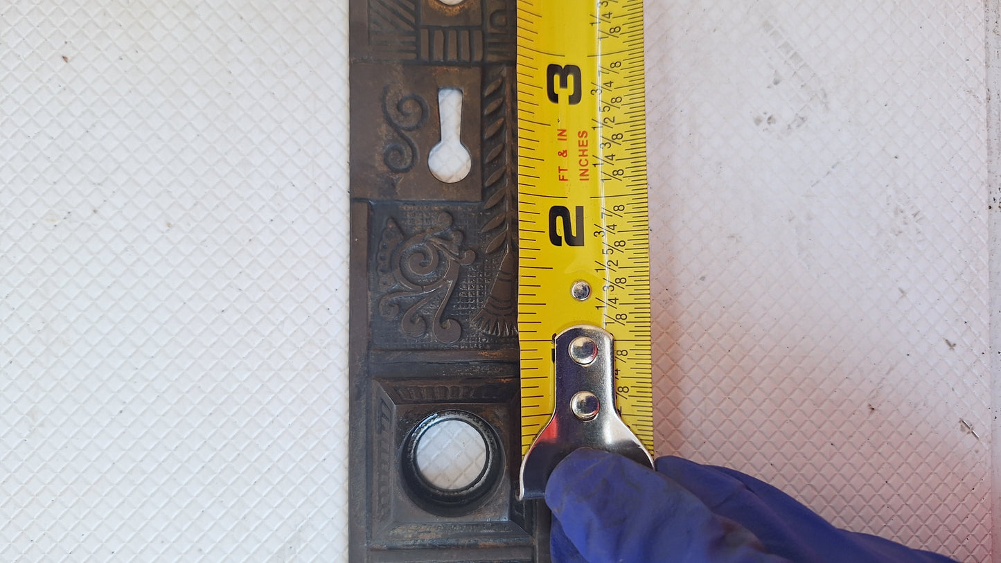 Black Porcelain Knob & Iron Plate, Ceramic Doorknobs and Backplates Eastlake Design, Complete Victorian Door Hardware Set 070506