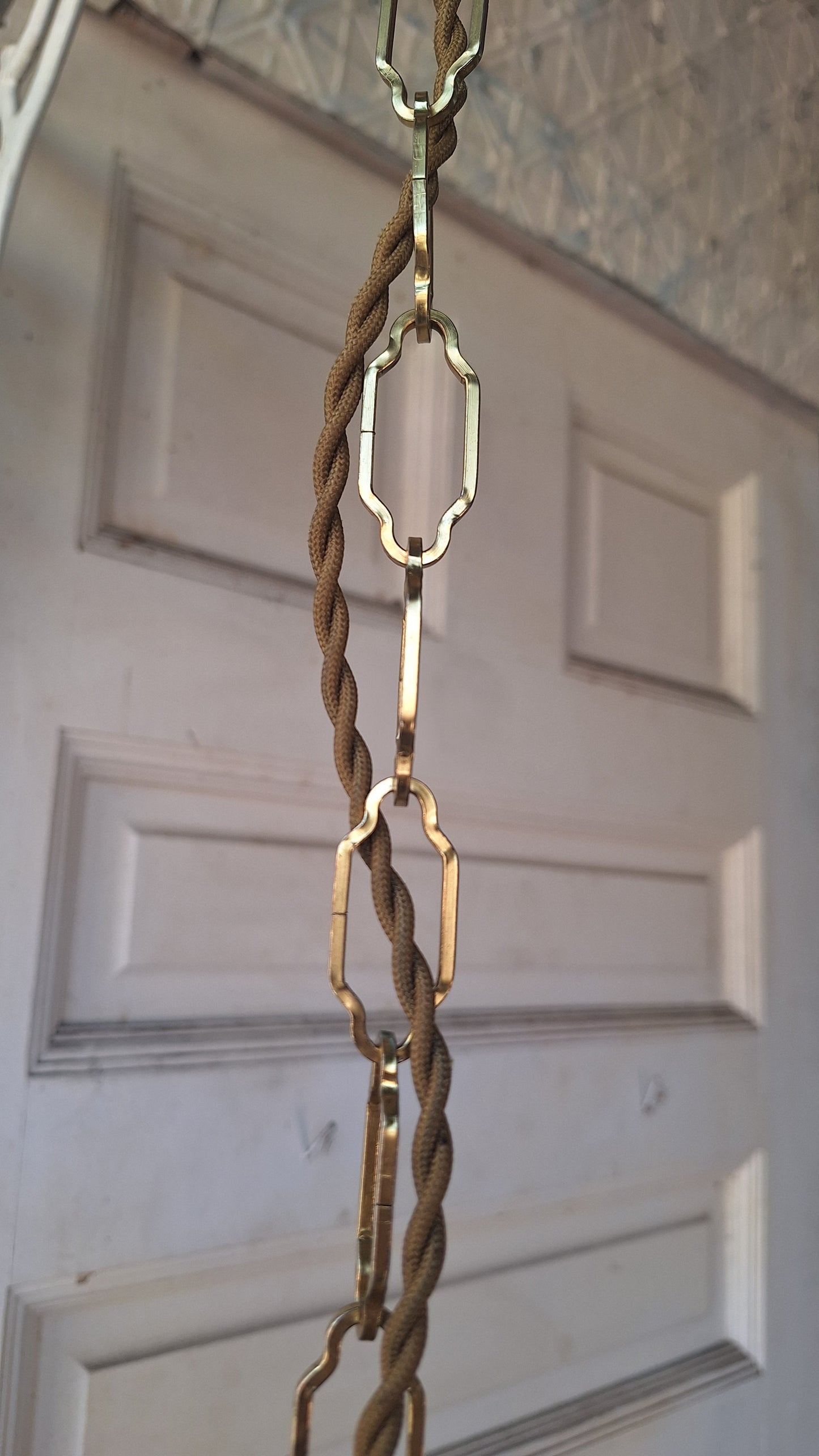 Antique Opalescent Glass Shade with Brass Base, Blown Glass Shade, Swirled Glass Vintage Pendant Light Fixture 070508
