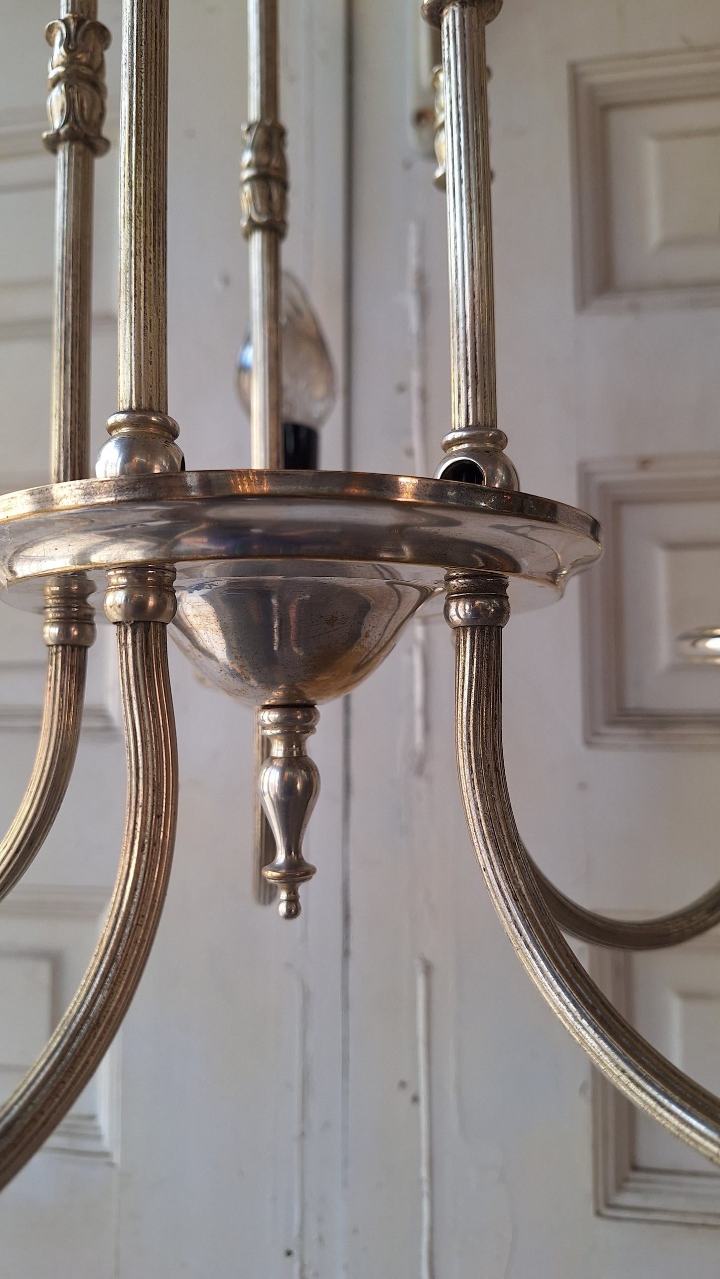 Antique Silver Plated Five Arm Chandelier: Candelabra Style, Architectural Salvage