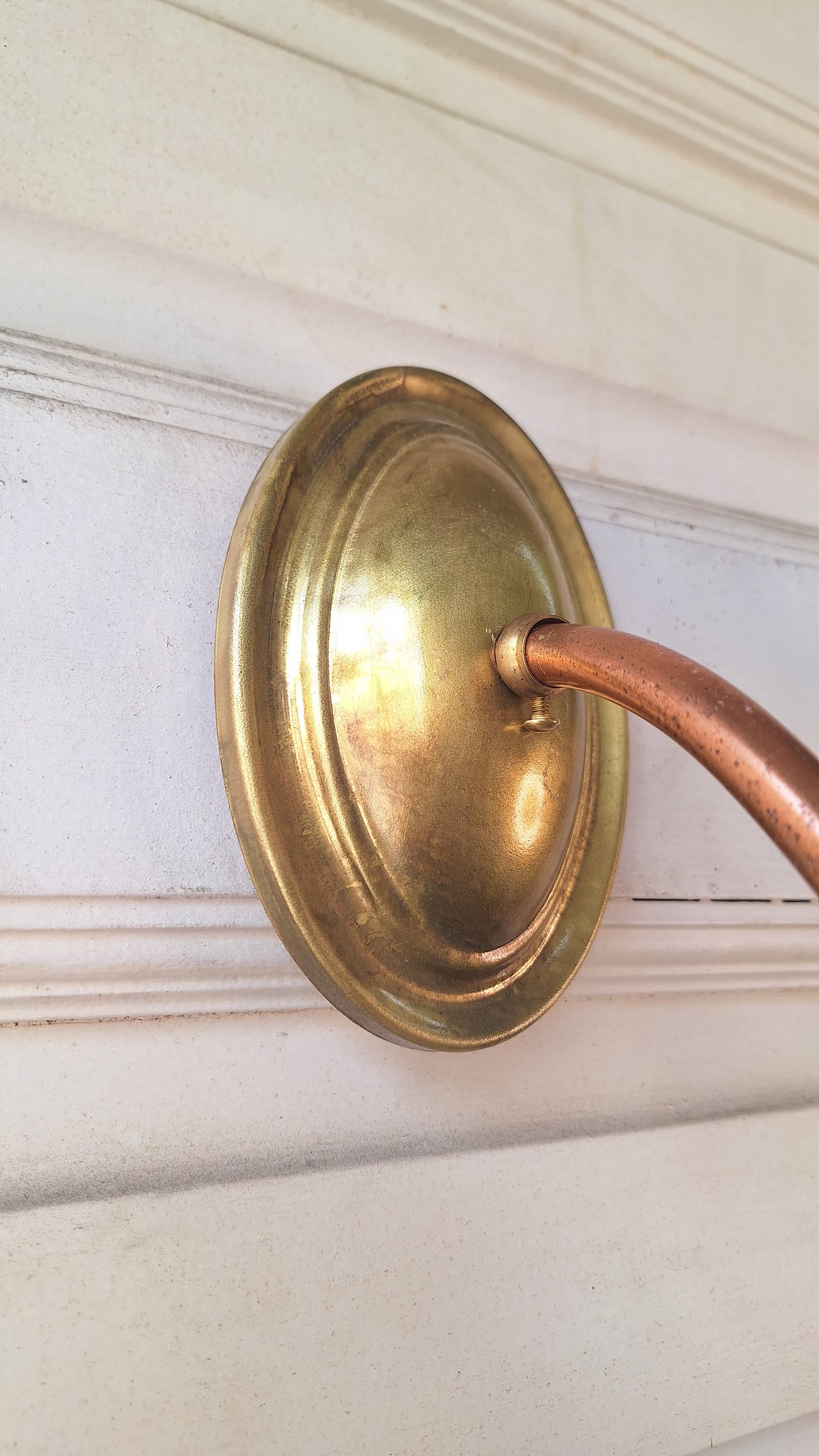 Pair of Copper and Brass Antique Gas Sconce, Ornate Victorian Gas Wall Sconce with Antique Shade 071501