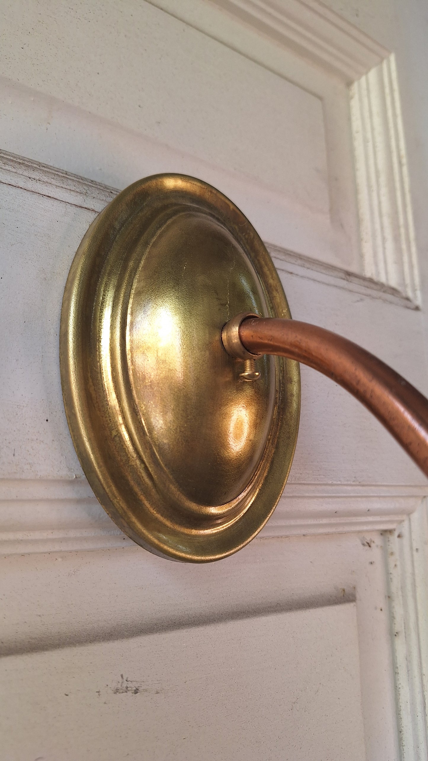 Pair of Copper and Brass Antique Gas Sconce, Ornate Victorian Gas Wall Sconce with Antique Shade 071501