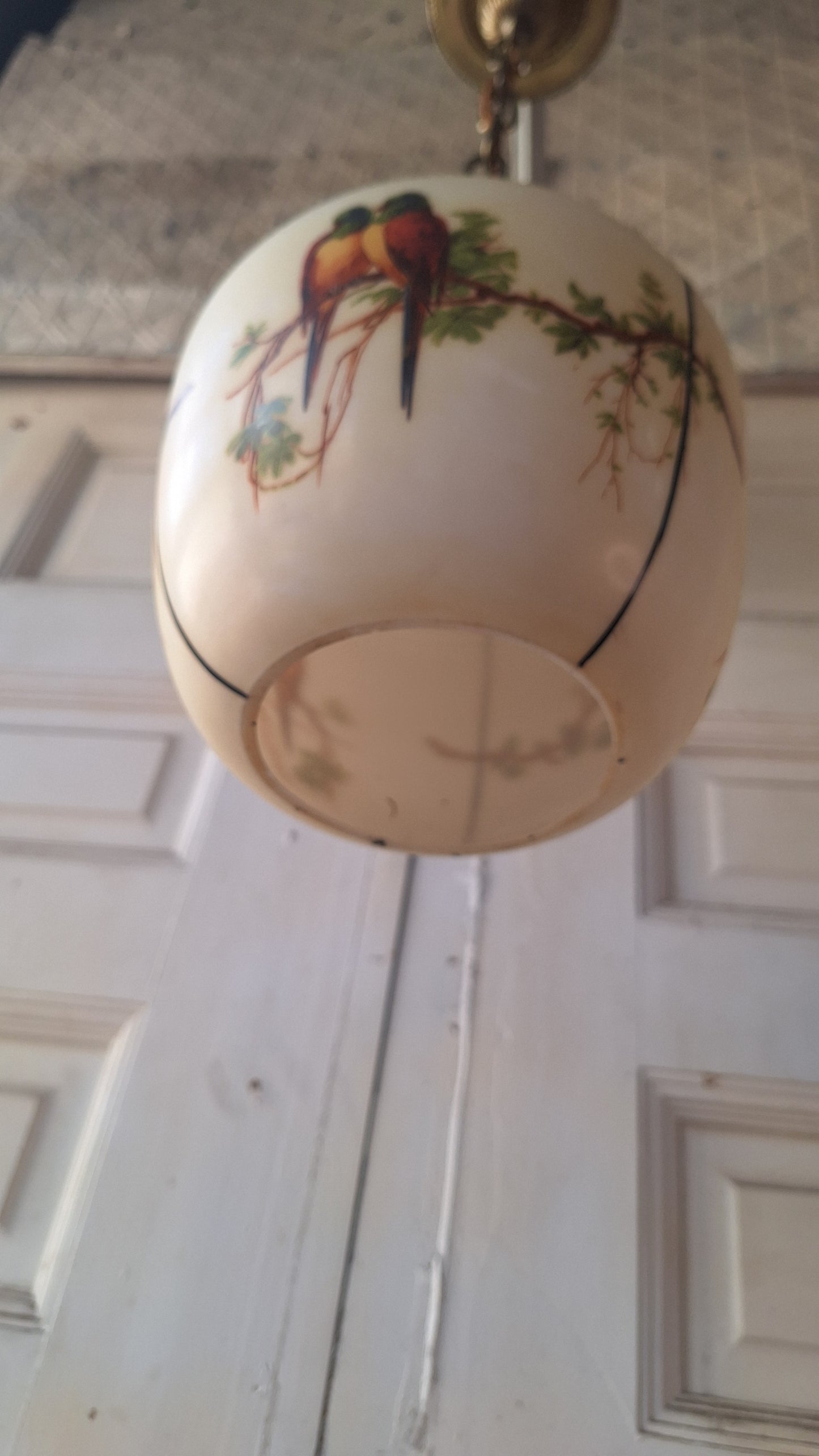 Vintage Parrot Pull Chain Pendant Light, Brass Bird Design Hanging Light, Pull Chain Bird and Flower Design Light