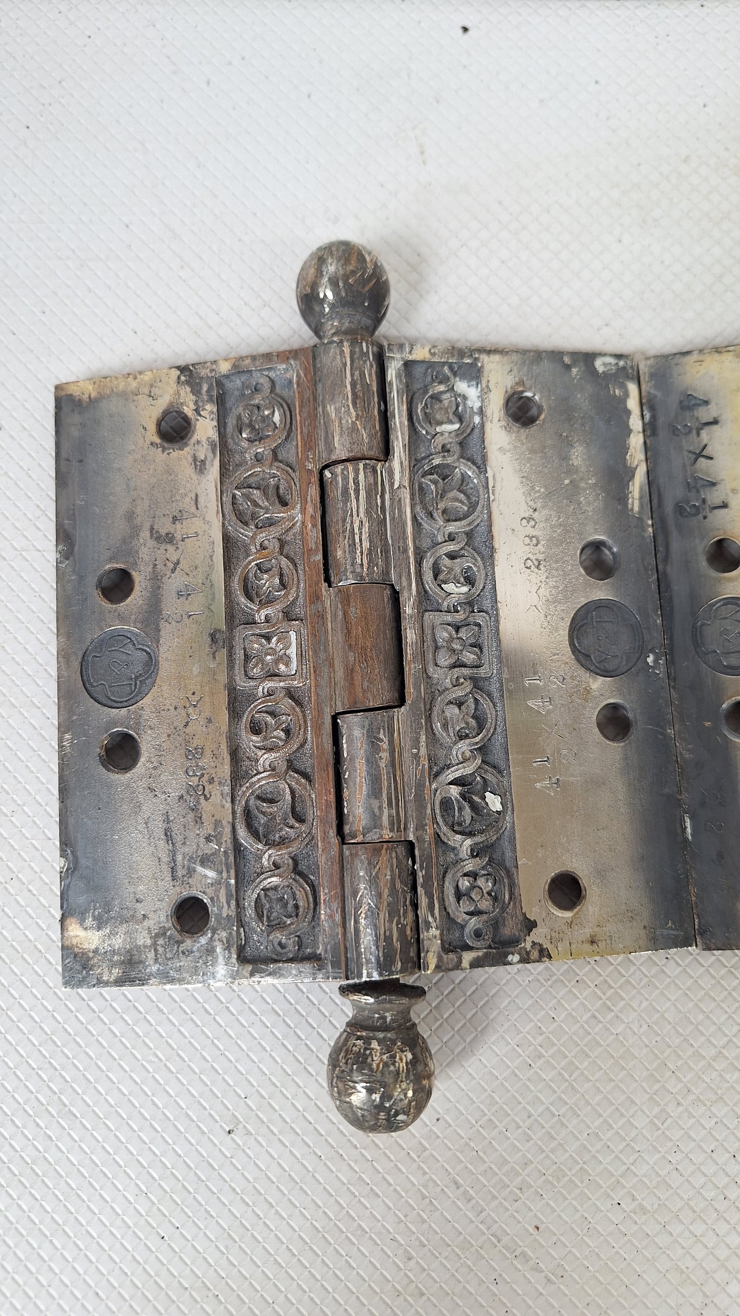 Pair of Yale Ornate Design Door Hinges, Nickel Plated Antique Door Hinges Set, Victorian Era Door Hardware 072002