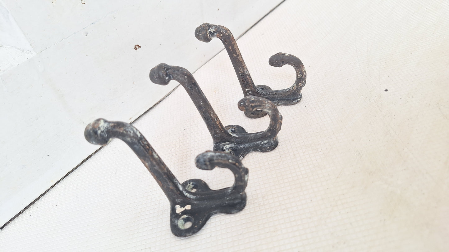Three Large Iron Acorns Wall Hooks, Antique Coat or Hat Hooks, Large Sized Cast Iron Hooks, Architecture Salvage
