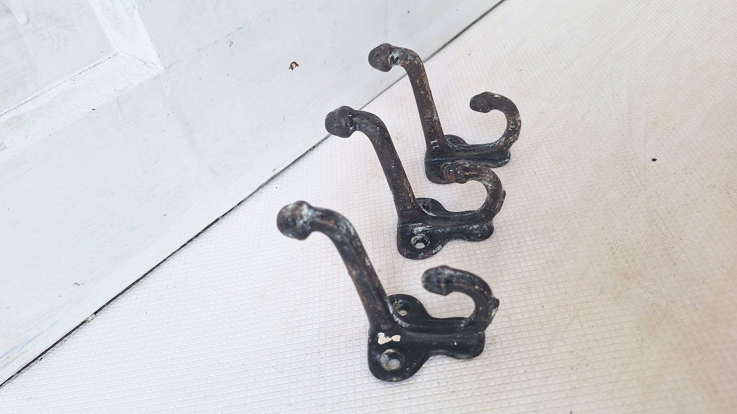 Three Large Iron Acorns Wall Hooks, Antique Coat or Hat Hooks, Large Sized Cast Iron Hooks, Architecture Salvage