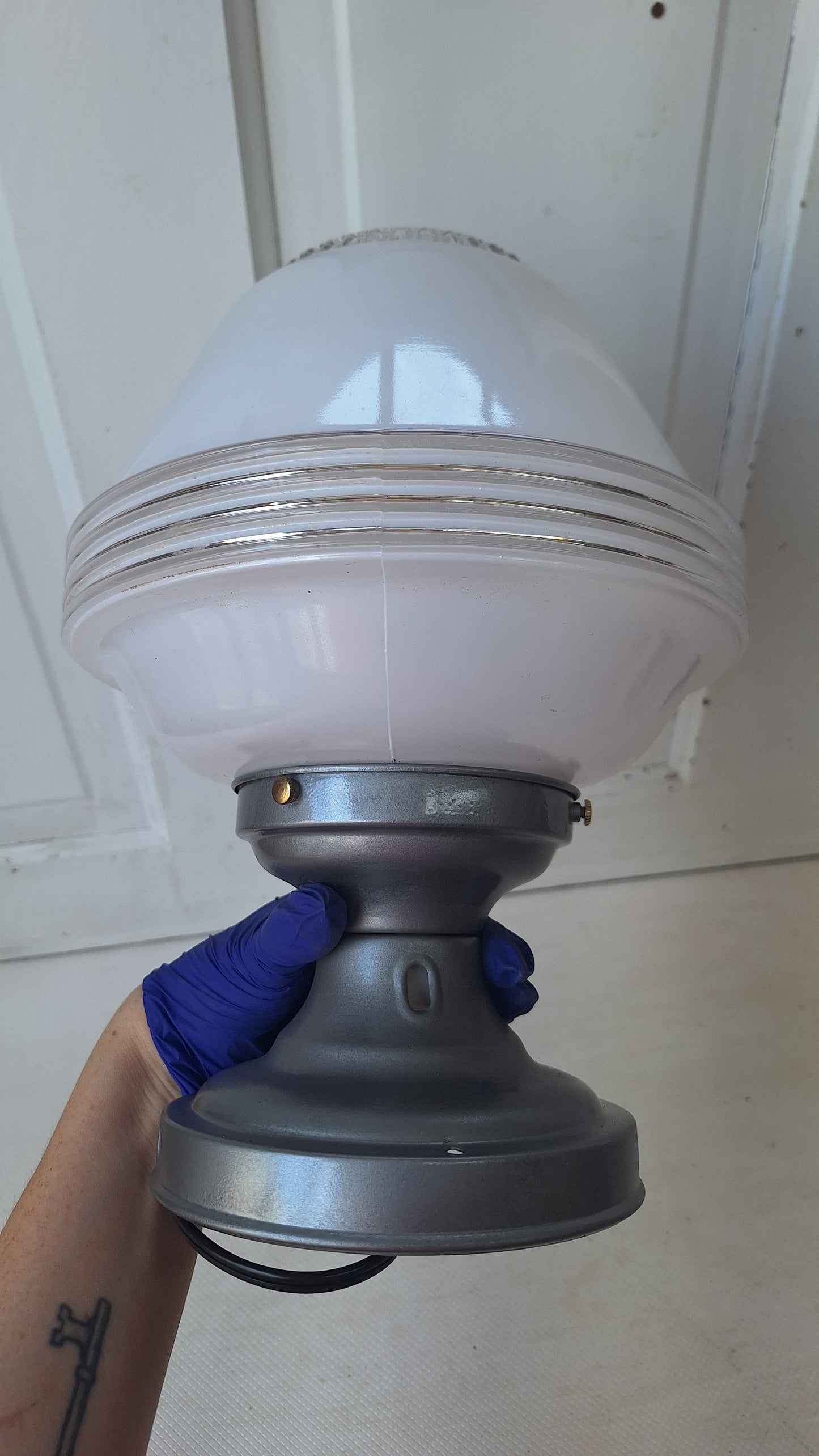 Vintage Flush Mount Antique White Glass Globe Light, Vintage Milk Glass Globe Light Fixture, Vintage Large Glass Globe Ceiling Light 072402