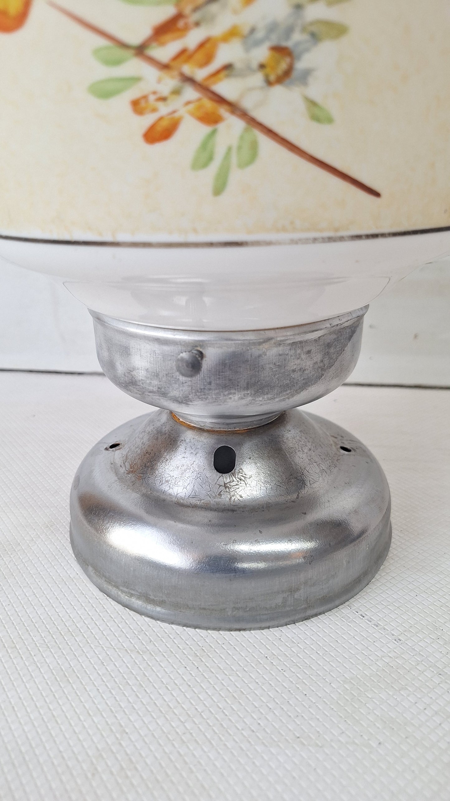Vintage Painted Bird Pendant Light, Brass Bird Design Hanging Light, Bird and Flower Design Light 072701