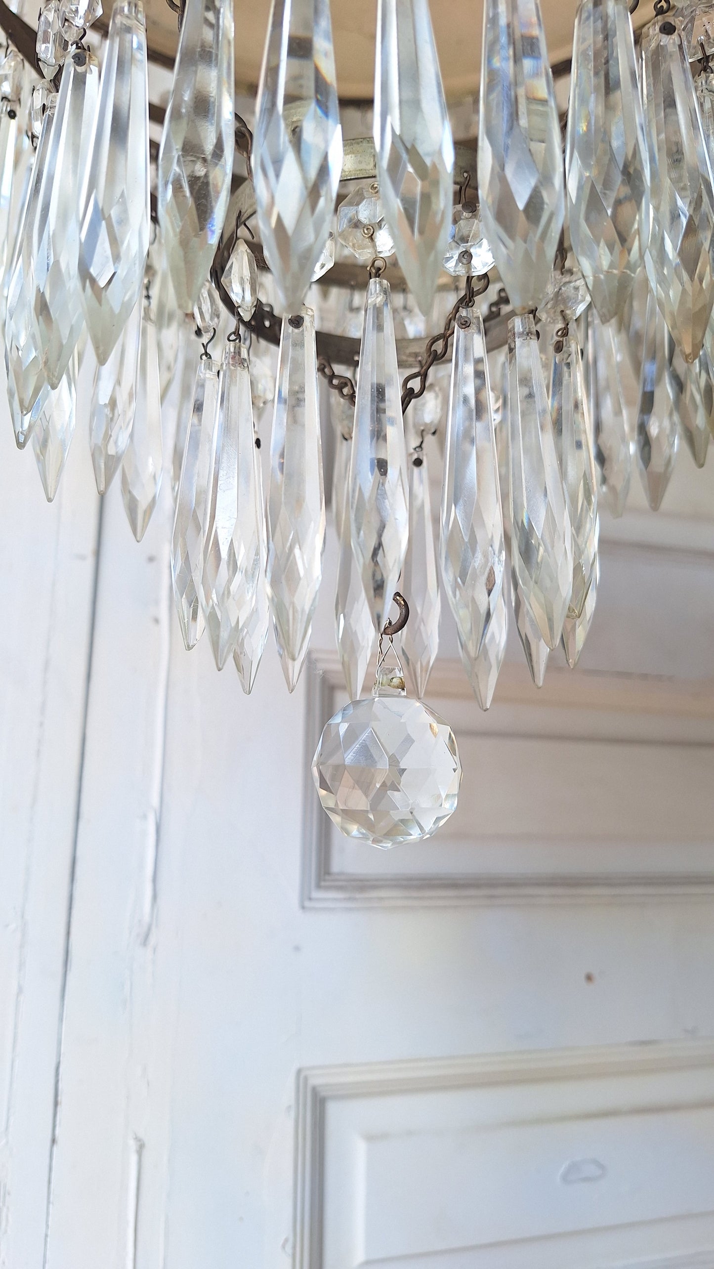 Antique Crystal Wedding Cake or Waterfall Chandelier, Empire Style Cut Glass Tiered Light 072703